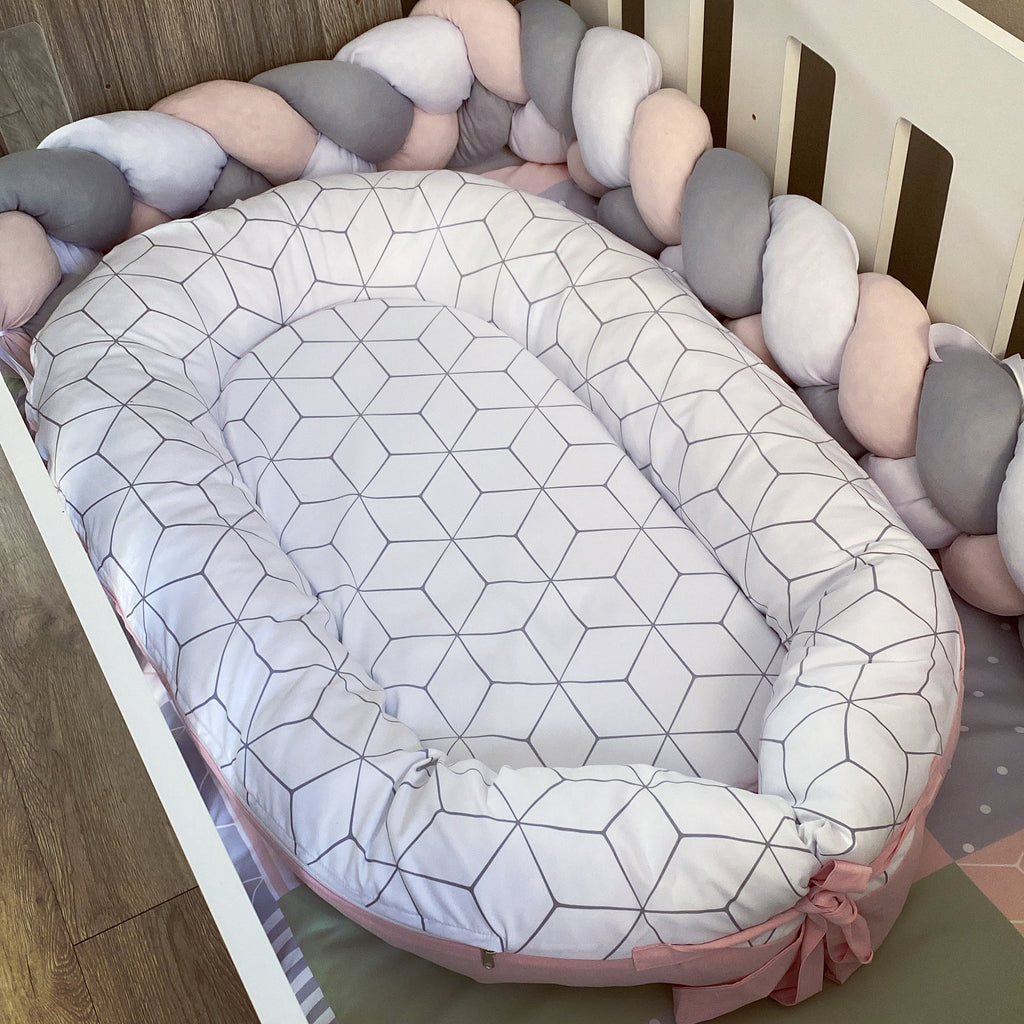 Cot Bedding - Pink Grey Geo Set 01