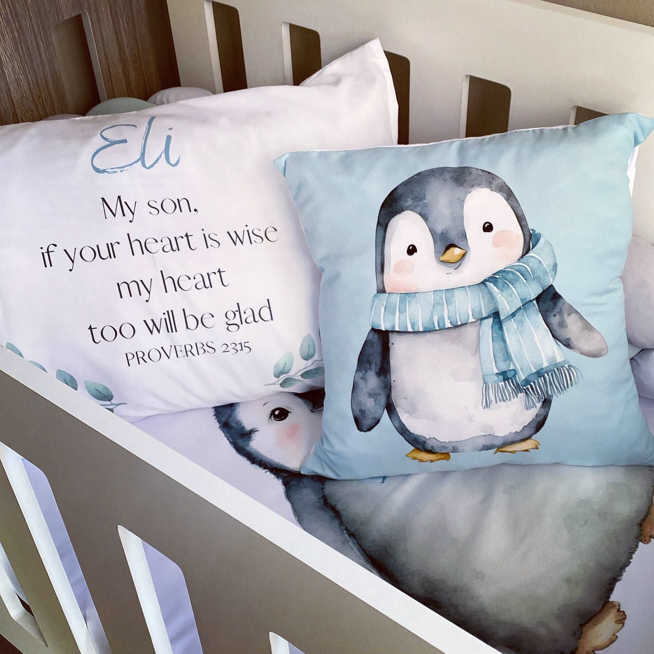 Cot Bedding - Duck Egg Penguin Set baby boy nursery linen set South Africa