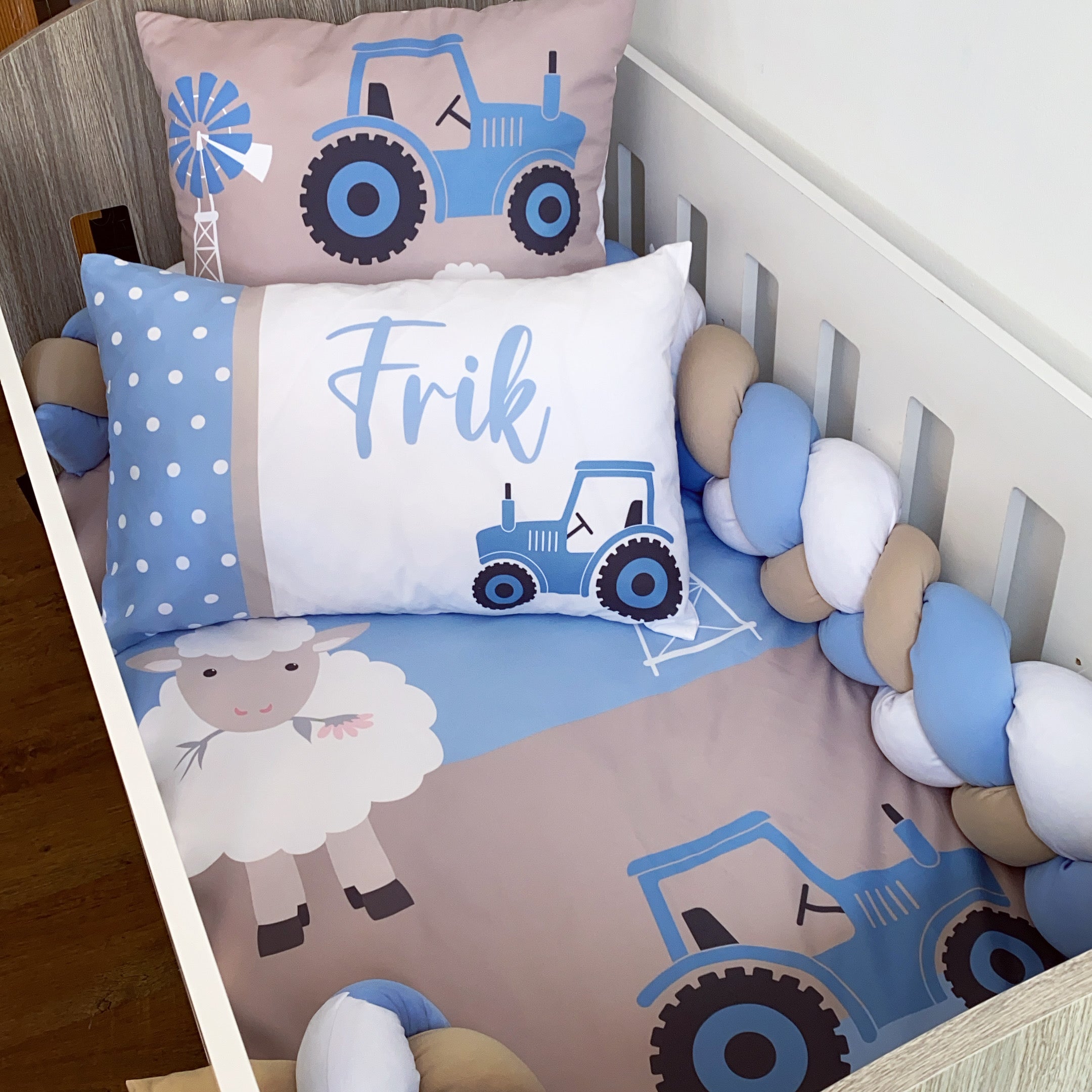 Cot Bedding - Stone Blue Farm Set 01 baby boy nursery linen set South Africa