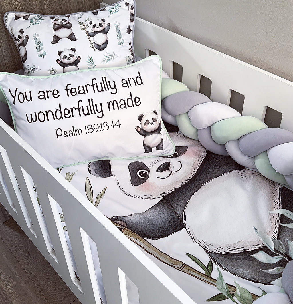 Cot Bedding - Sage Panda Set 01 baby neutral nursery linen set South Africa
