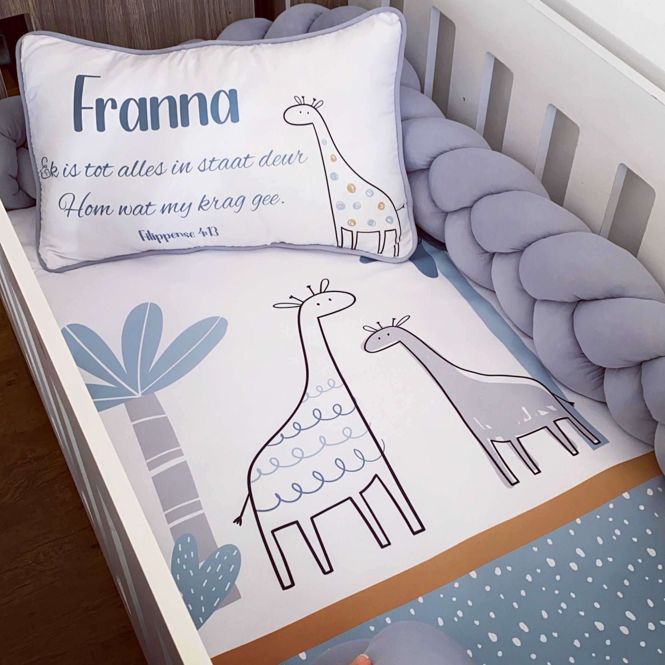 Cot Bedding - Blue Grey Giraffe Set 01 baby boy nursery linen set South Africa