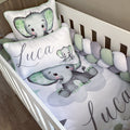 Cot Bedding - Green Elephant Set 02 baby neutral nursery linen set South Africa