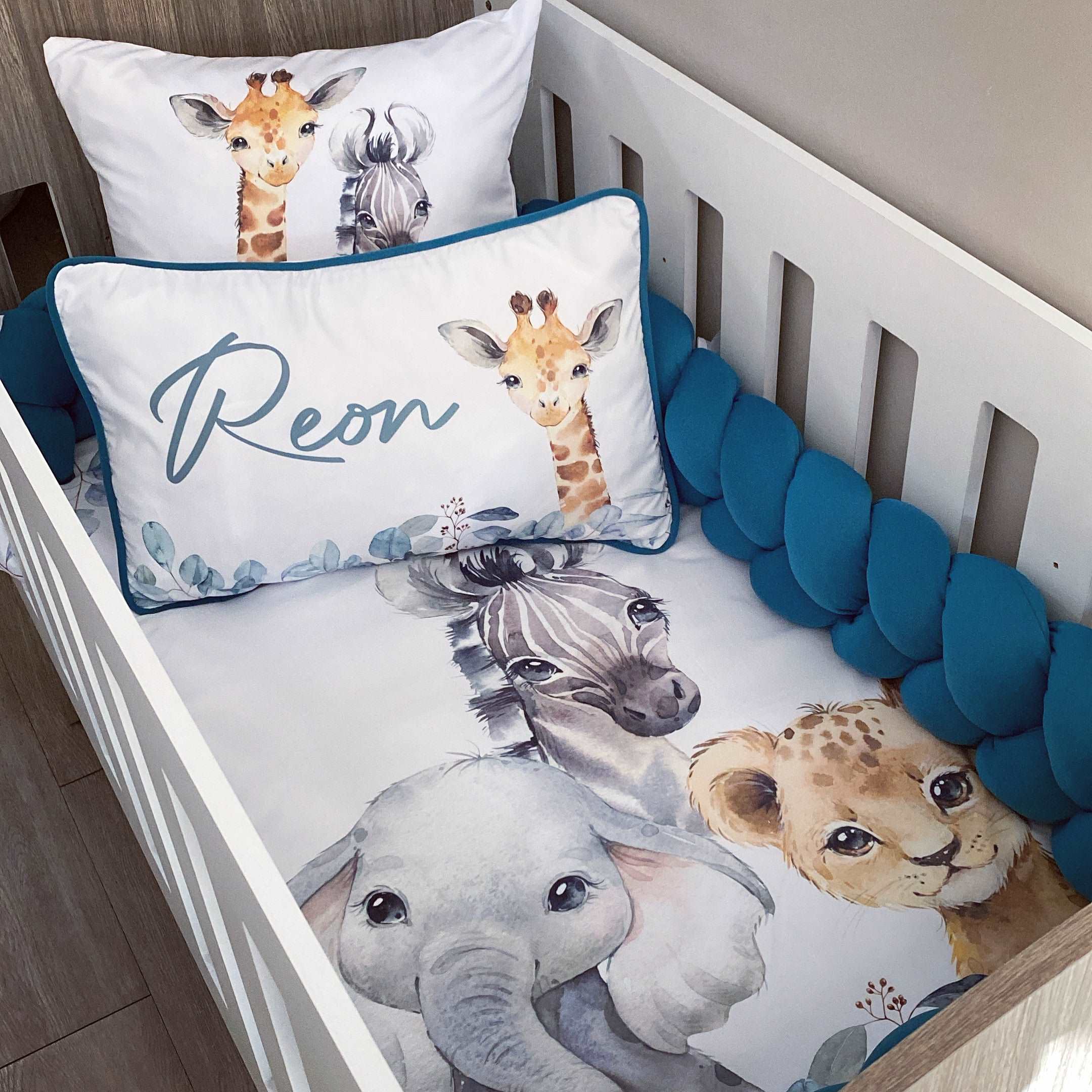 Cot Bedding - Dark Aqua Safari Set baby boy nursery linen set South Africa