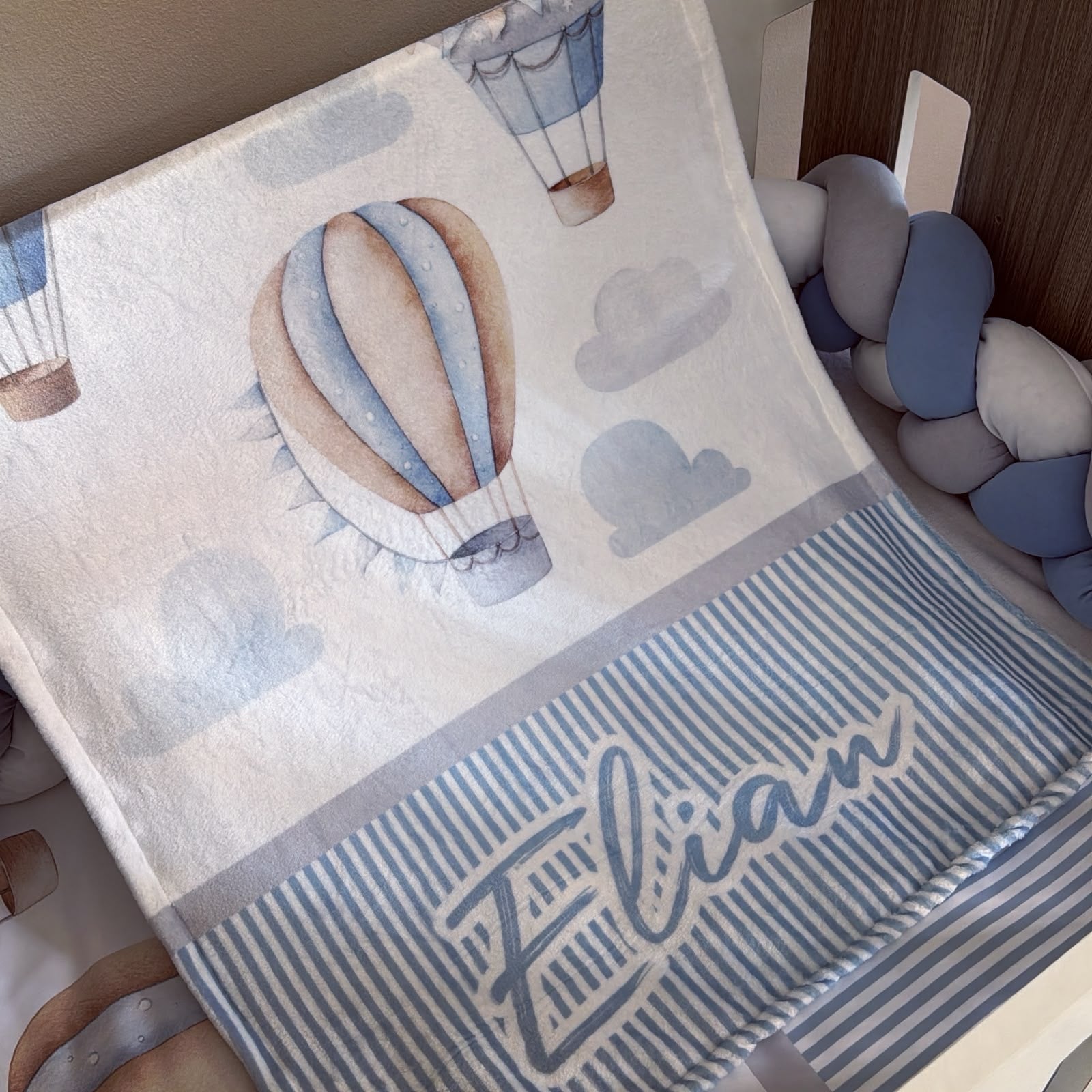 Cot Bedding - Blue Hot Air Balloon Set 03 Blanket