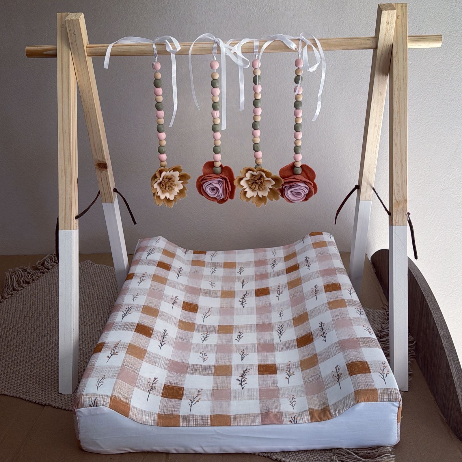 Cot Bedding - Check Flower Set 03