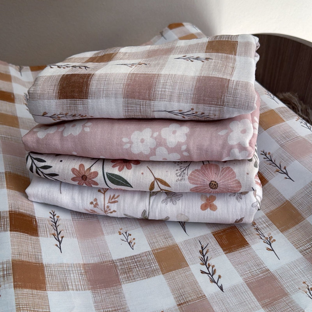 Cot Bedding - Check Flower Set 03