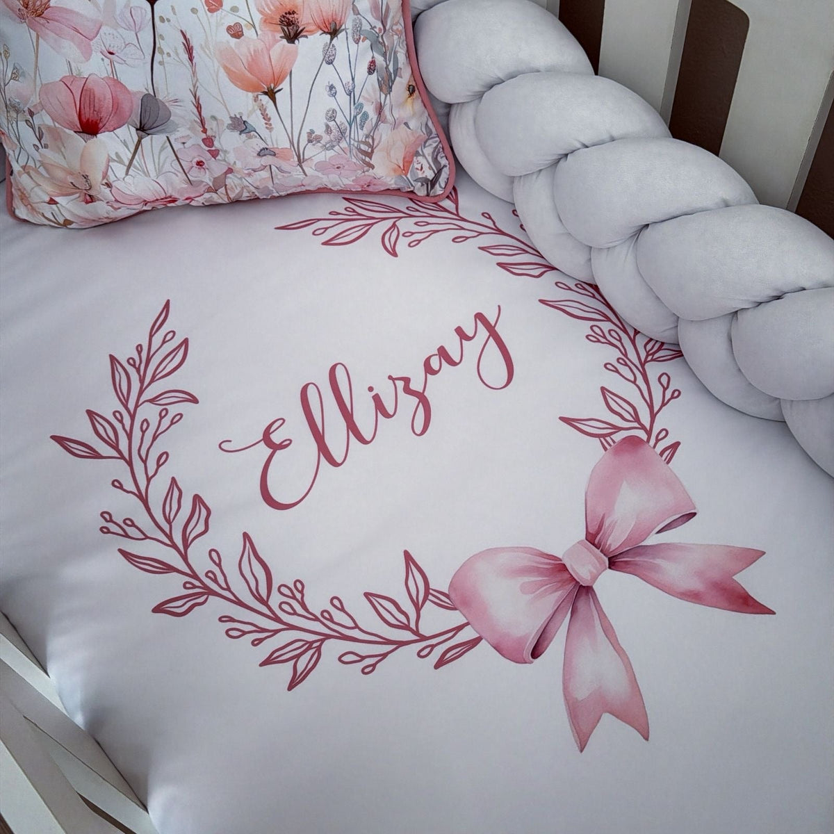 Cot Bedding - Dusty Pink Bow Set 02