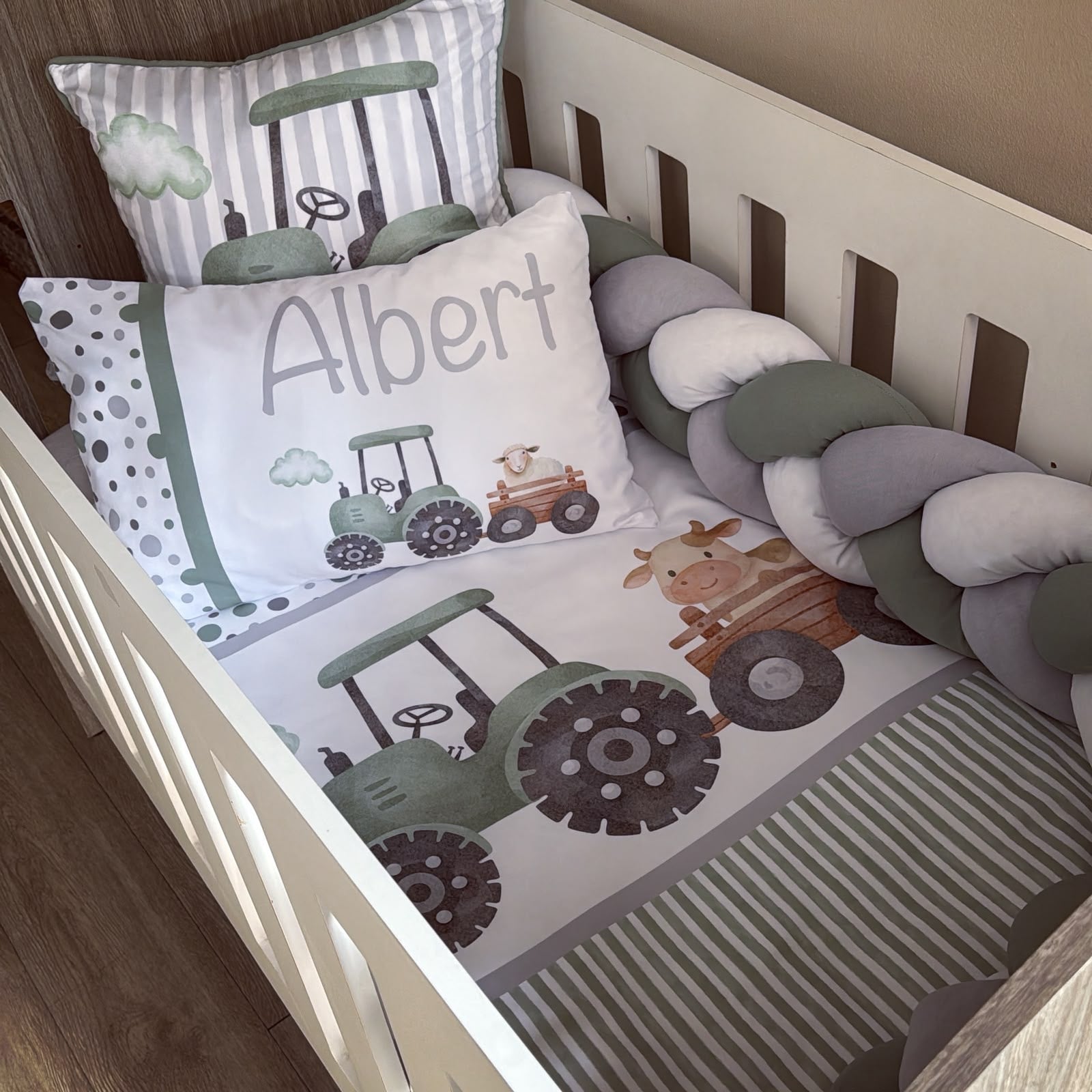 Cot Bedding - On the Farm Sage Set 03