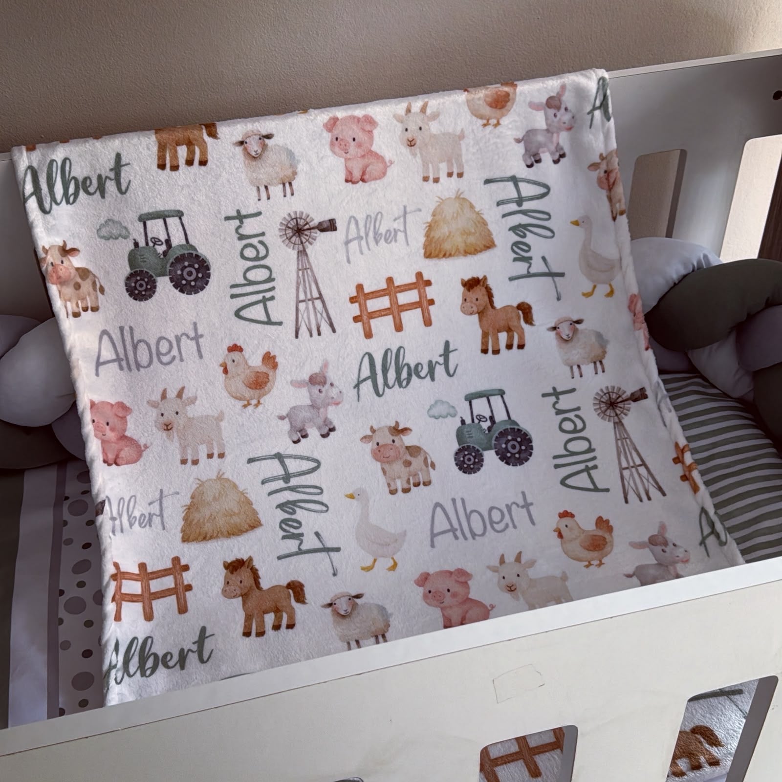 Cot Bedding - On the Farm Sage Set 03 Blanket