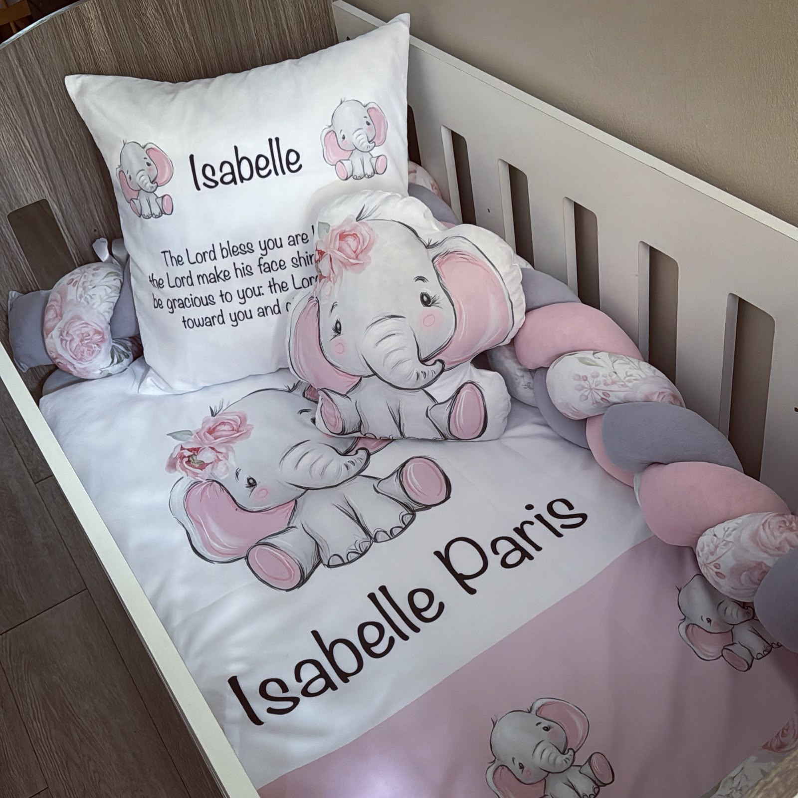 Cot Bedding - Pink Elephant Set 51