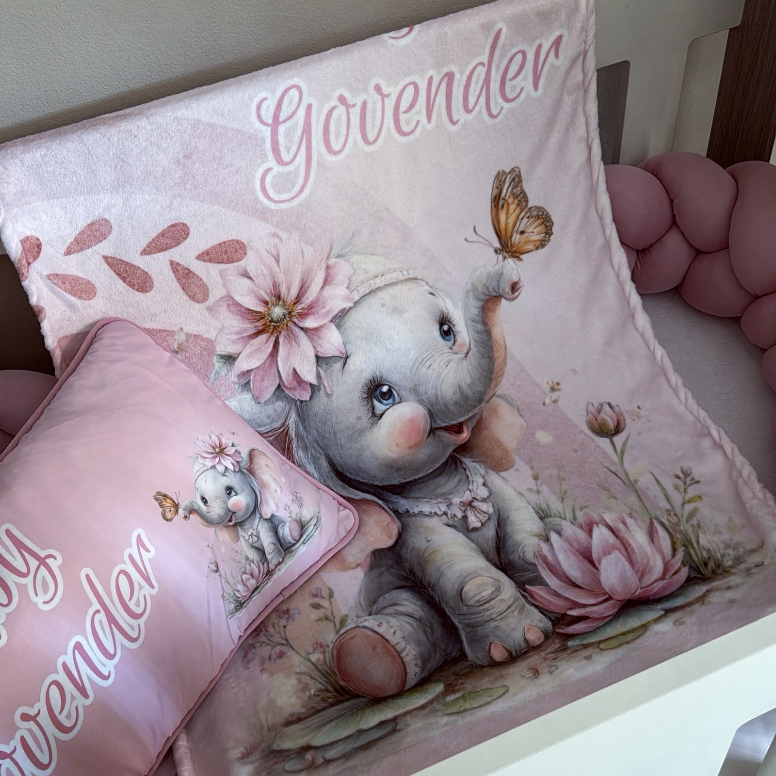 Cot Bedding - Pink Elephant Set 54.1