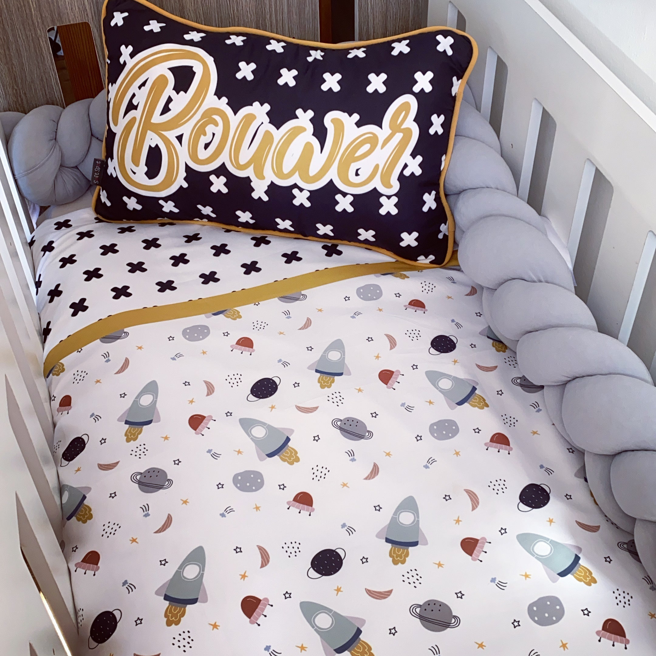 Cot Bedding - Black Mustard Space Set 01 baby boy nursery linen set South Africa