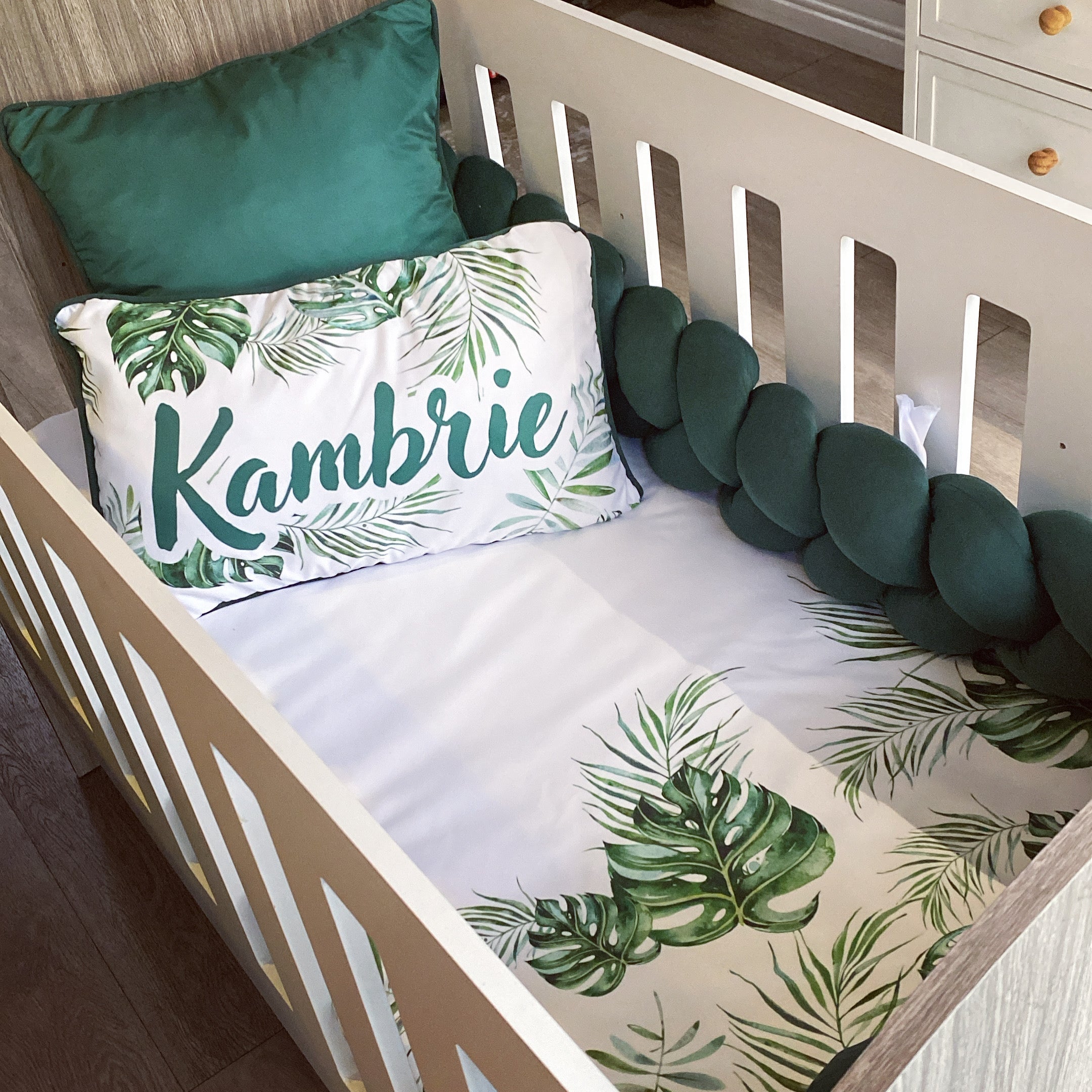 Cot Bedding - Emerald Green Leaf Set 03 baby neutral nursery linen set South Africa