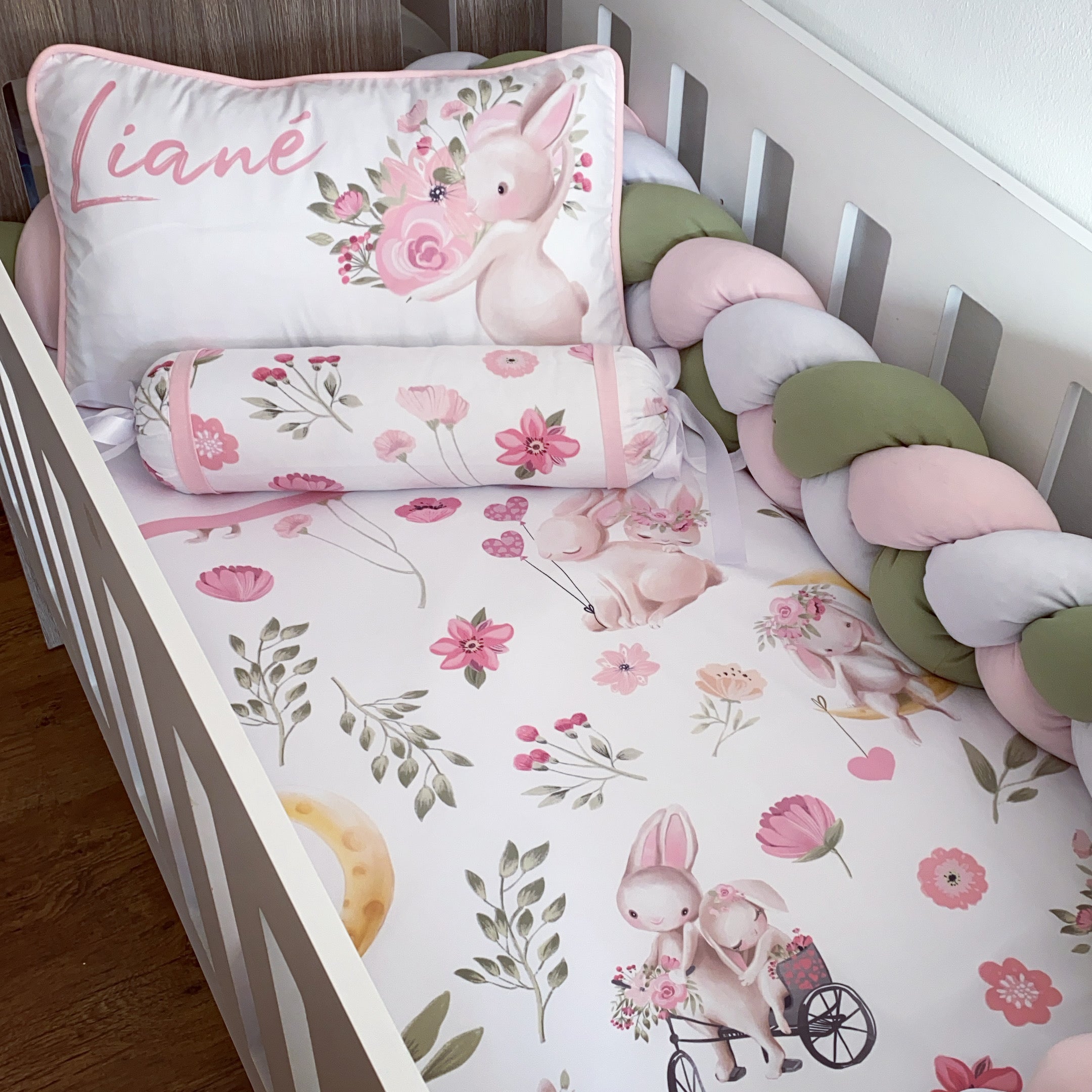 Cot Bedding - Coral Pink Bunny Set 02