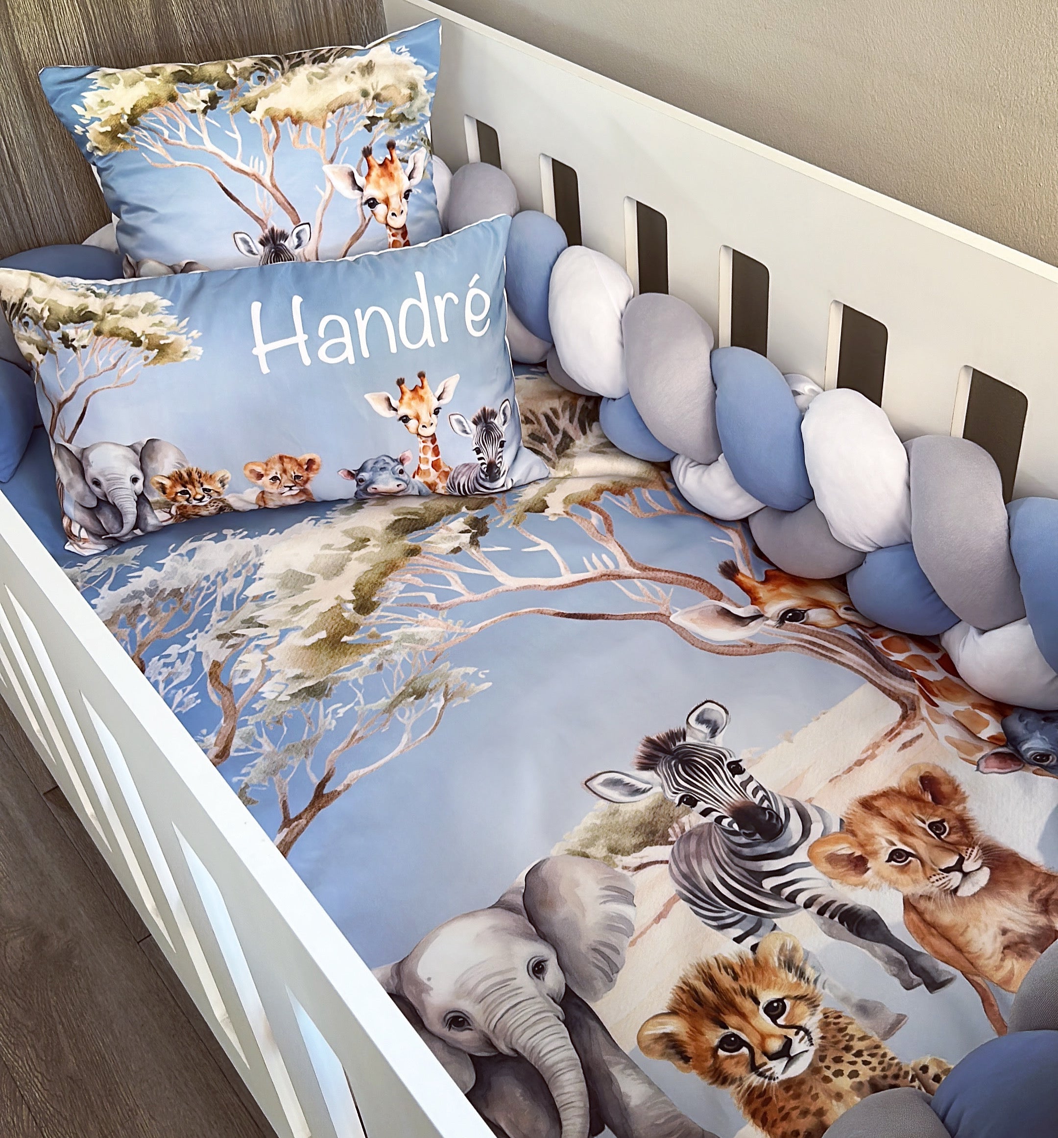 Cot Bedding - Blue Grey Safari Set 02 baby boy nursery linen set South Africa
