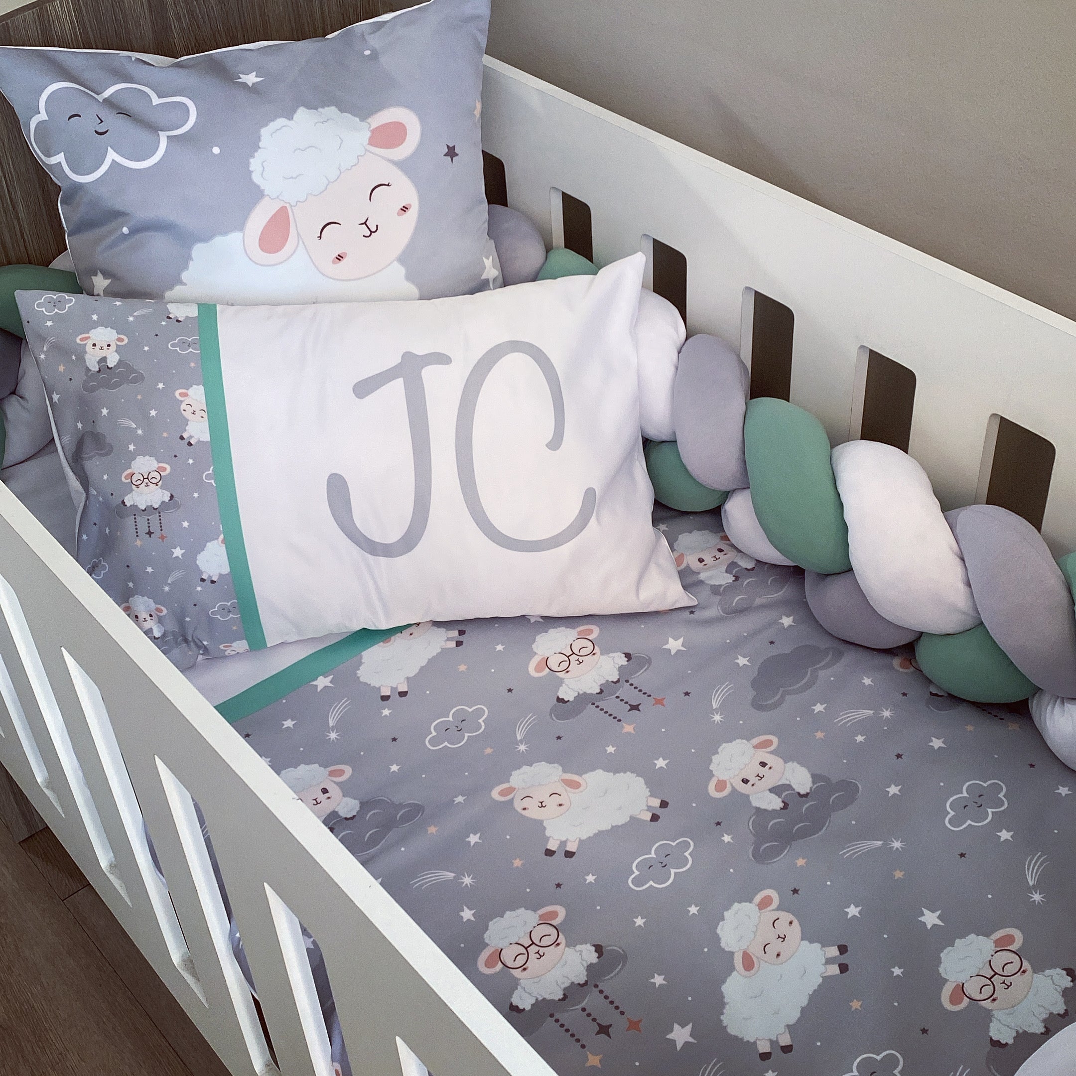 Cot Bedding - Grey Sheep Set 05 baby neutral nursery linen set South Africa