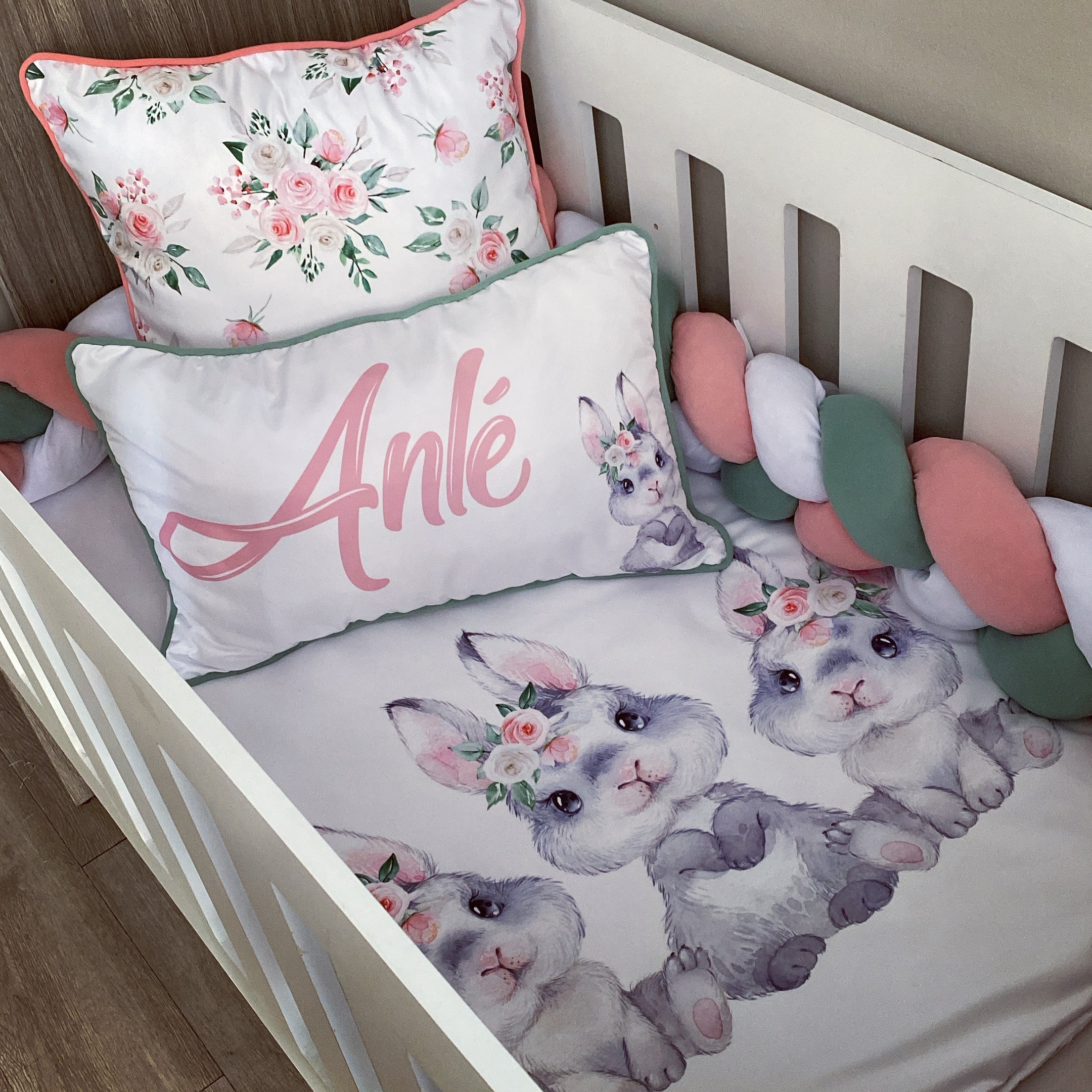 Cot Bedding - Pink Sage Bunny Set 04