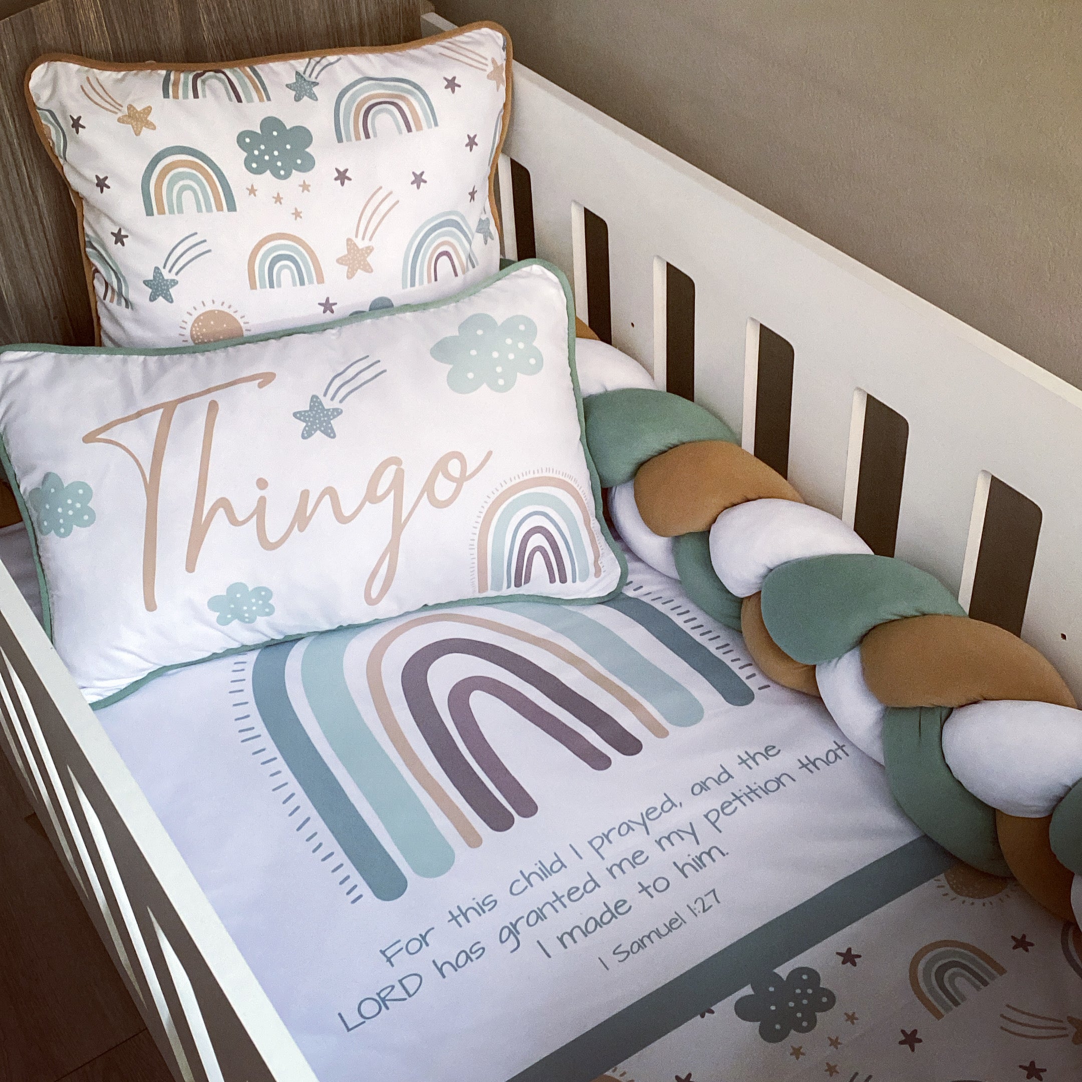 Cot Bedding - Sage Rainbow Set 03 baby neutral nursery linen set South Africa