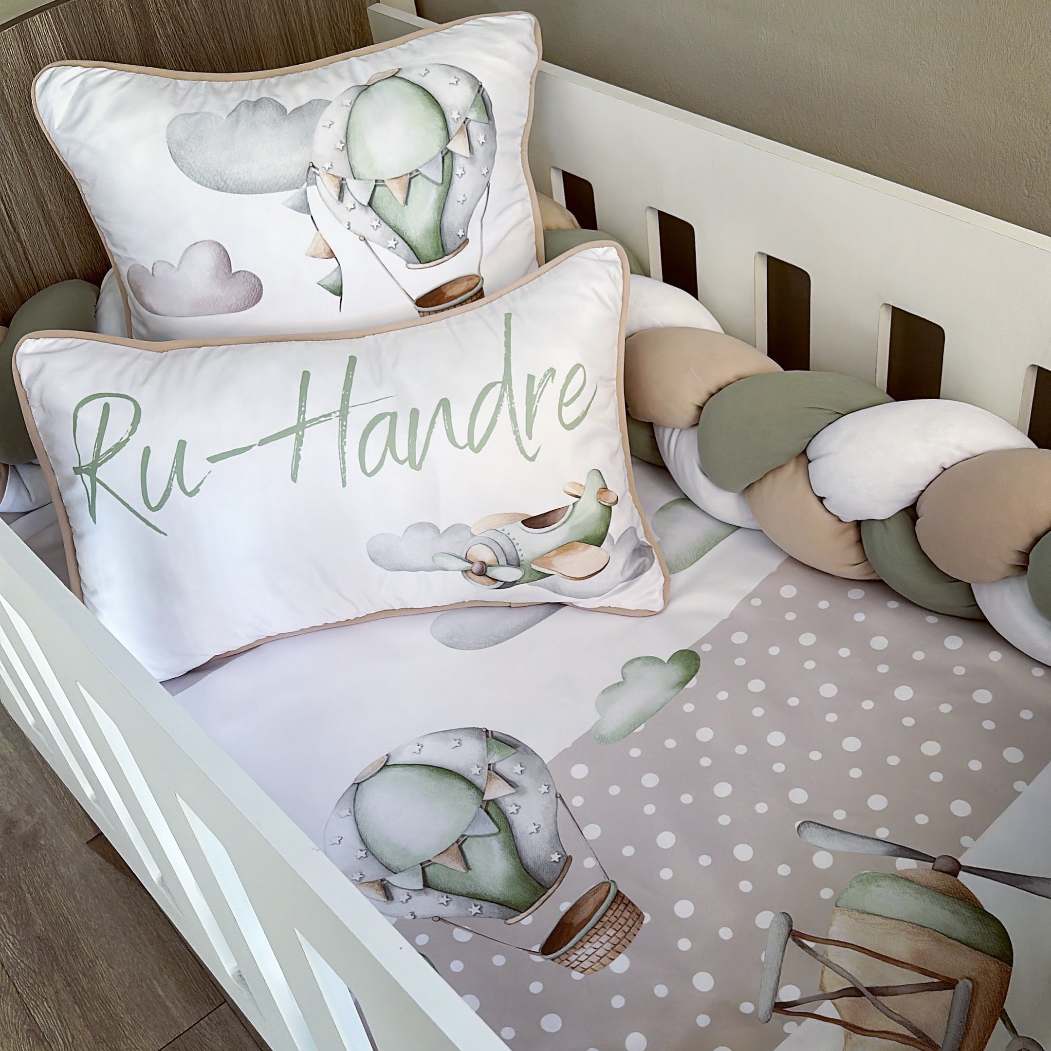 Cot Bedding - Sage Brown Plane Set 01 baby boy nursery linen set South Africa