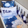 Cot Bedding - Blue Sleeping Elephant Set baby boy nursery linen set South Africa