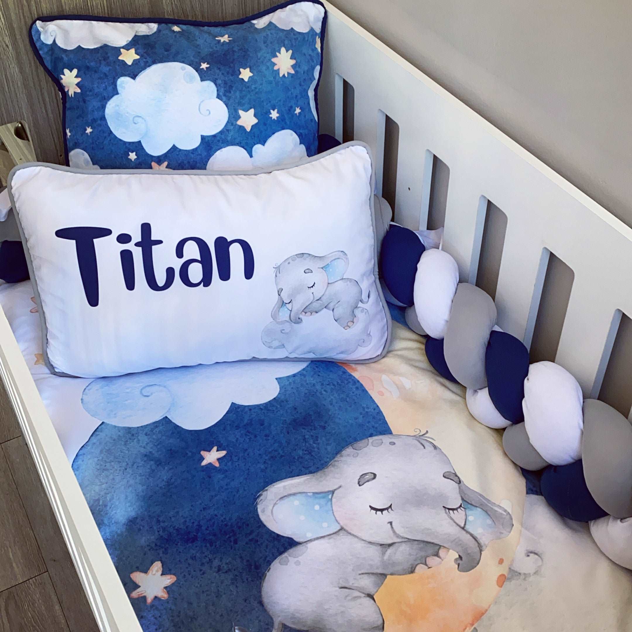 Cot Bedding - Blue Sleeping Elephant Set baby boy nursery linen set South Africa