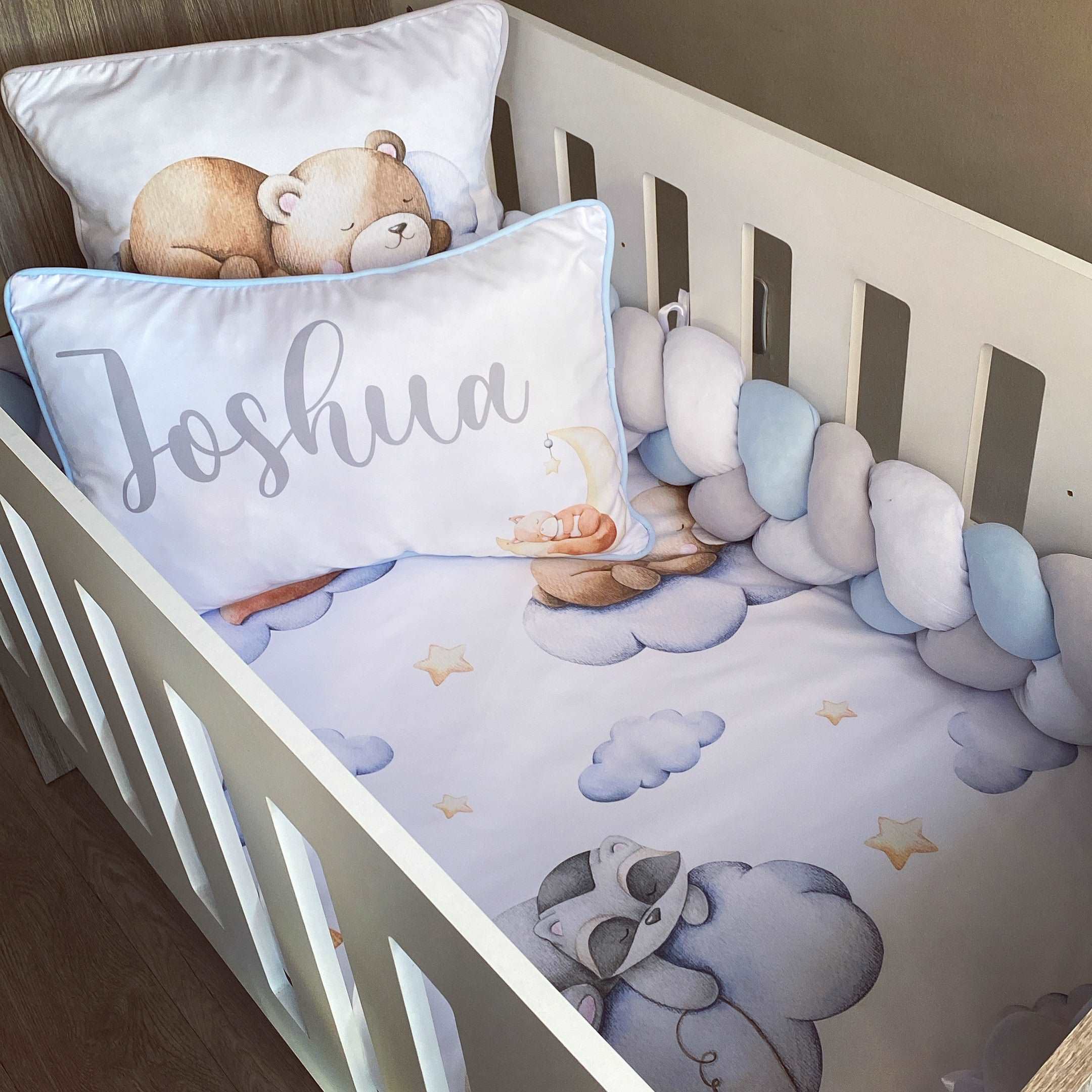 Cot Bedding - Blue Grey Woodlands Set baby boy nursery linen set South Africa