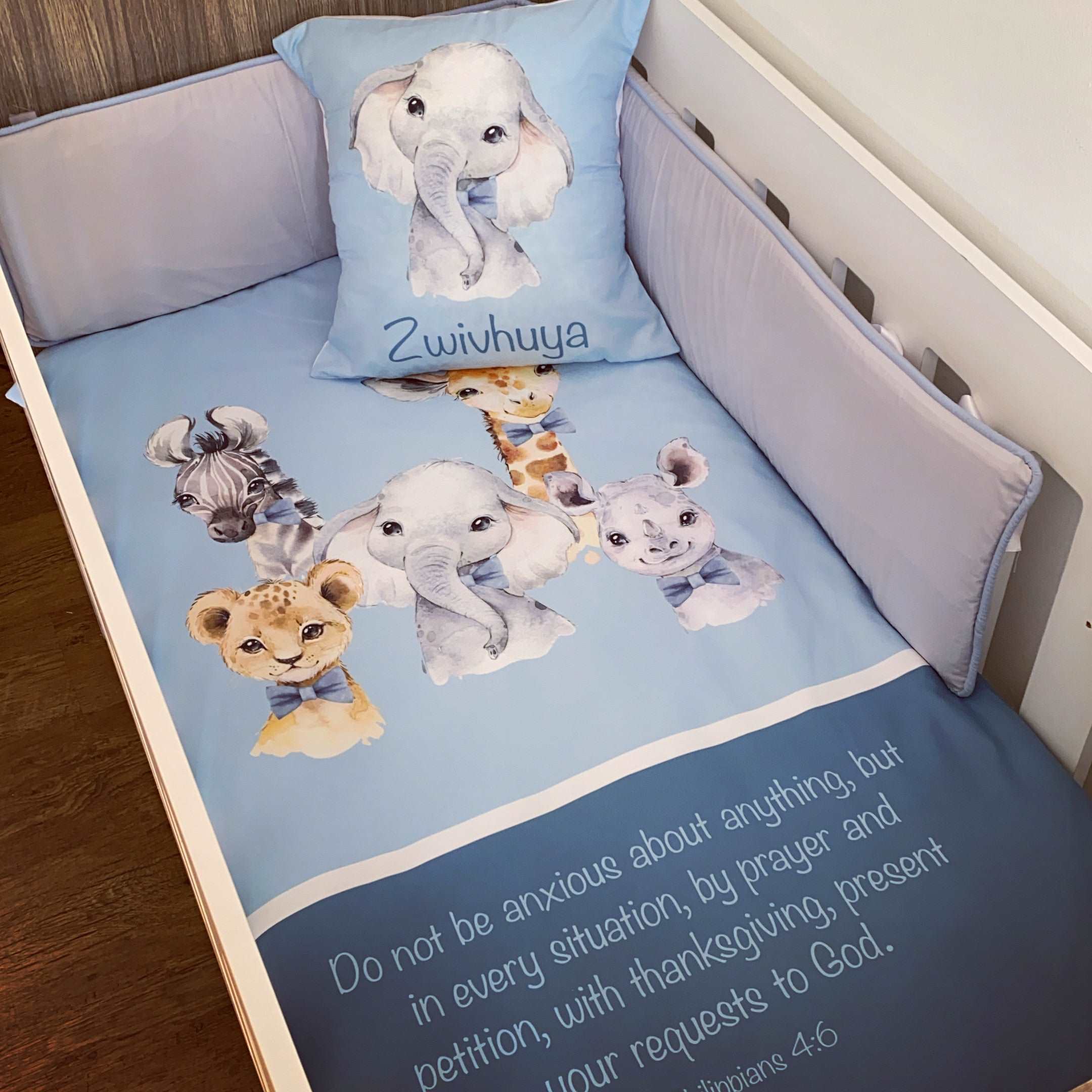Cot Bedding - Blue Grey Safari Set baby boy nursery linen set South Africa