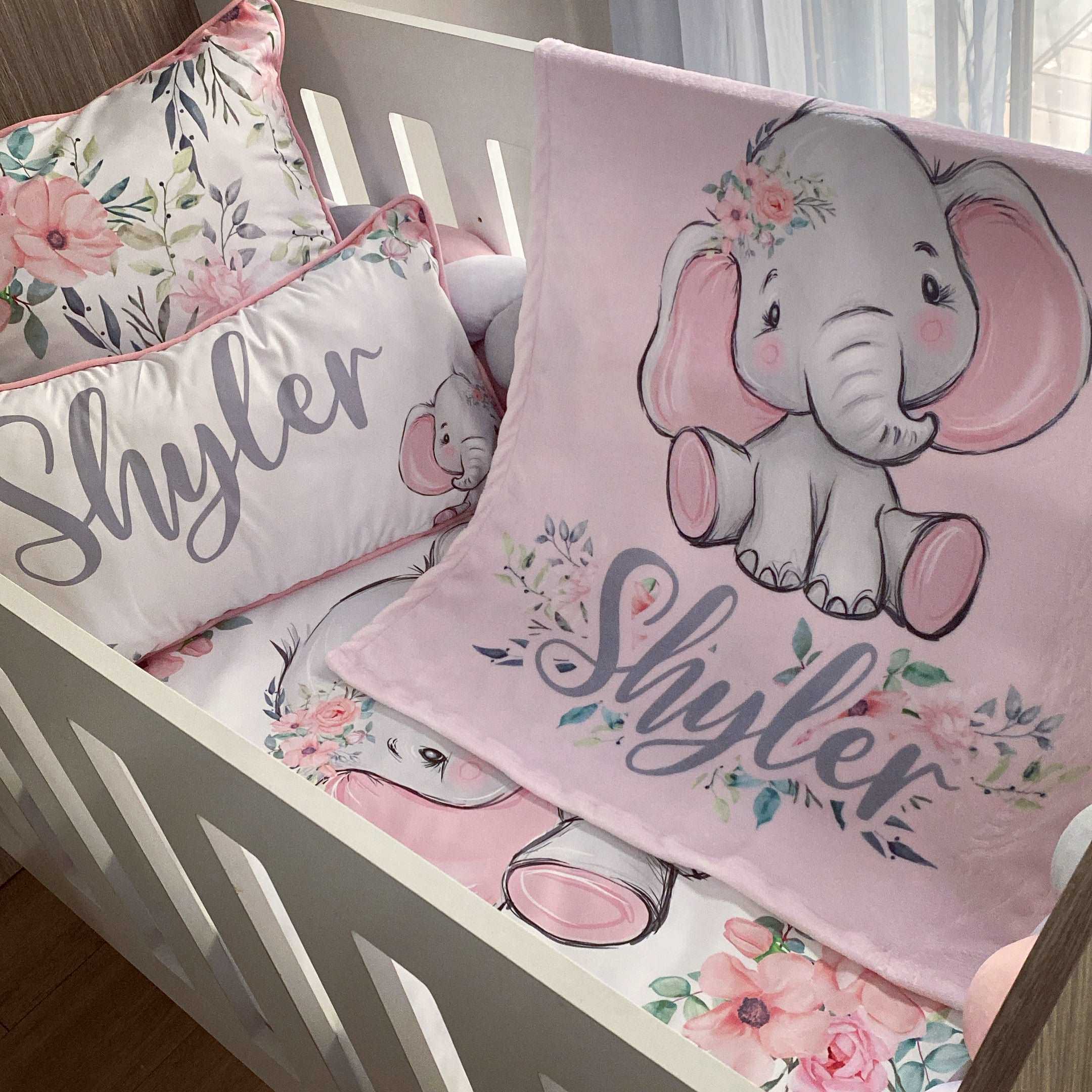 Cot Bedding - Pink Elephant Set 01