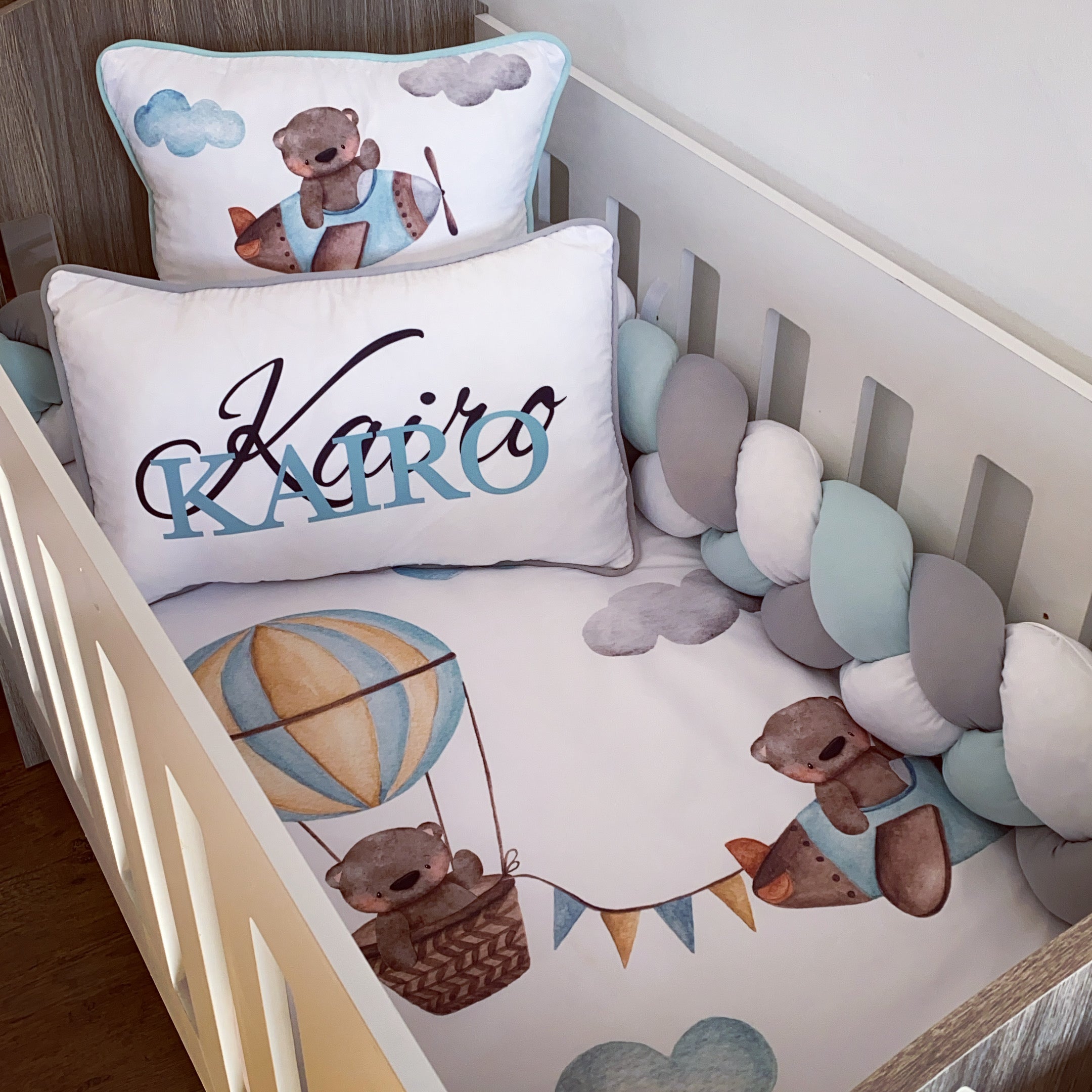 Cot Bedding - Up and Away Bear Set 3 baby boy nursery linen set South Africa