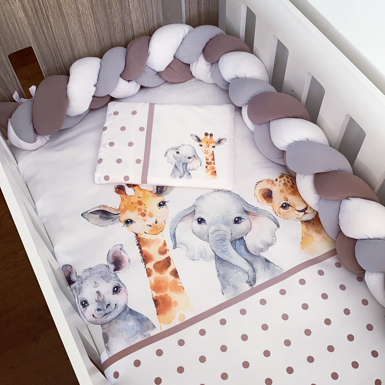 Cot Bedding - Grey Polka Safari Set 05 baby neutral nursery linen set South Africa