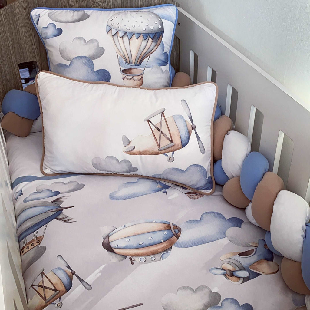 Cot Bedding - Blue Stone Plane Set 01 baby boy nursery linen set South Africa