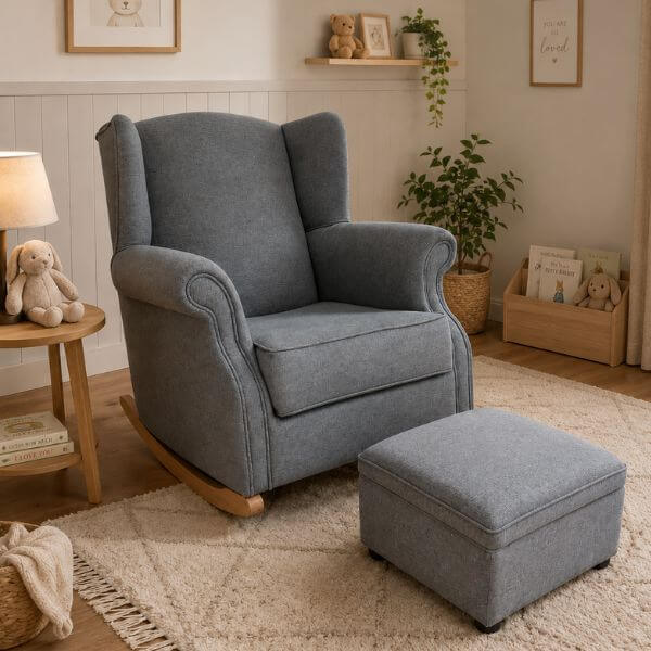 Harmony Wingback Rocking Chair with Ottoman - Grey