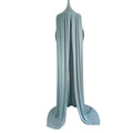 A moss green hanging tent canopy with a 45cm diameter hoop and 3m in length, displayed on a mannequin.