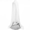 A white hanging tent canopy with a hoop diameter of 45cm, displayed against a white background. It is draped over a grey base which could be a feeding chair or cot.