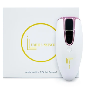 Lumie Lux 2-in-1 IPL hair removal device with packaging on a white background