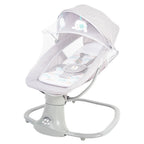 White baby swing with cloud design on a white background