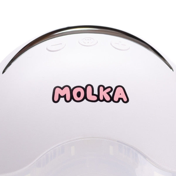 Clear container with 'MOLKA' branding on a white background