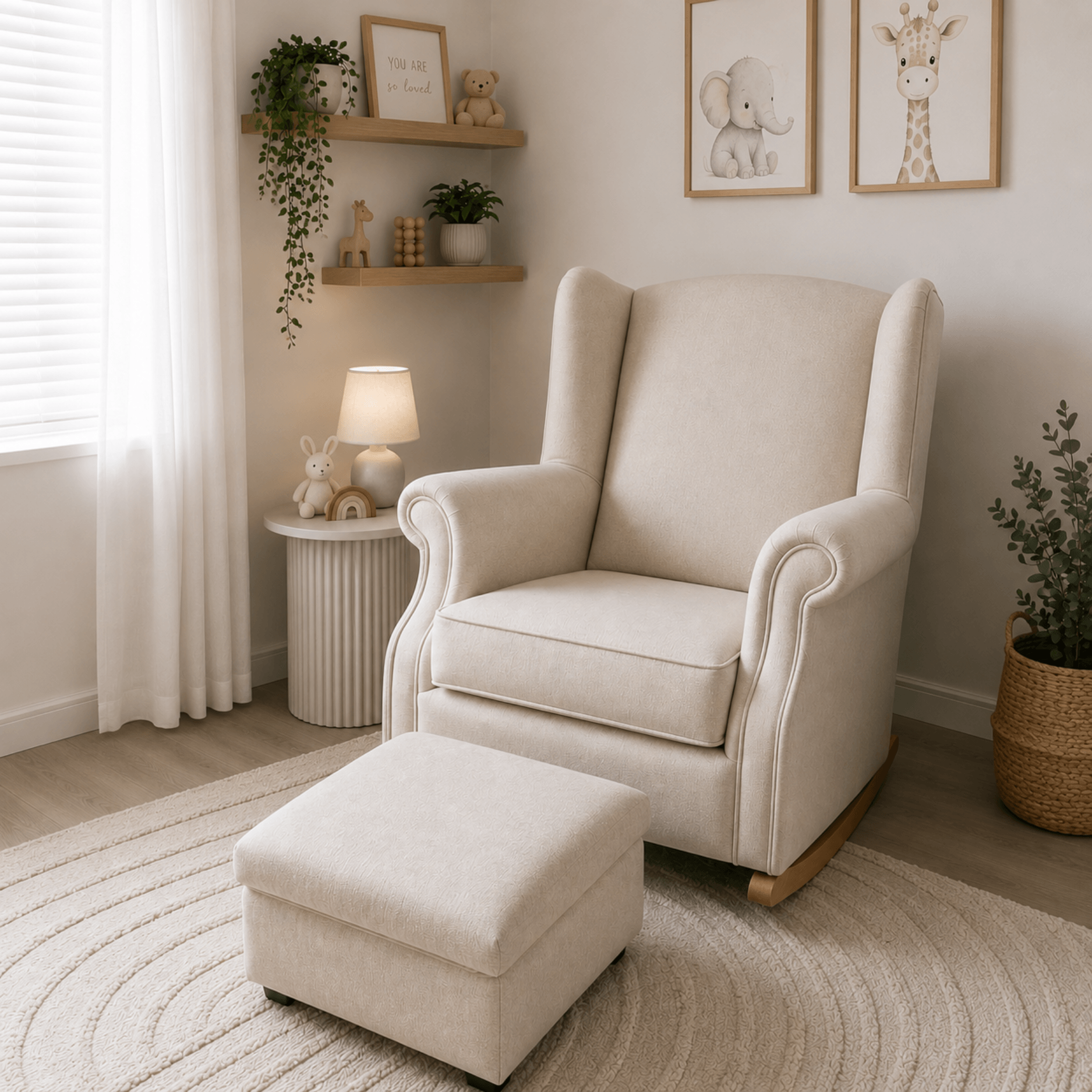 Harmony Wingback Rocking Chair with Ottoman - Beige