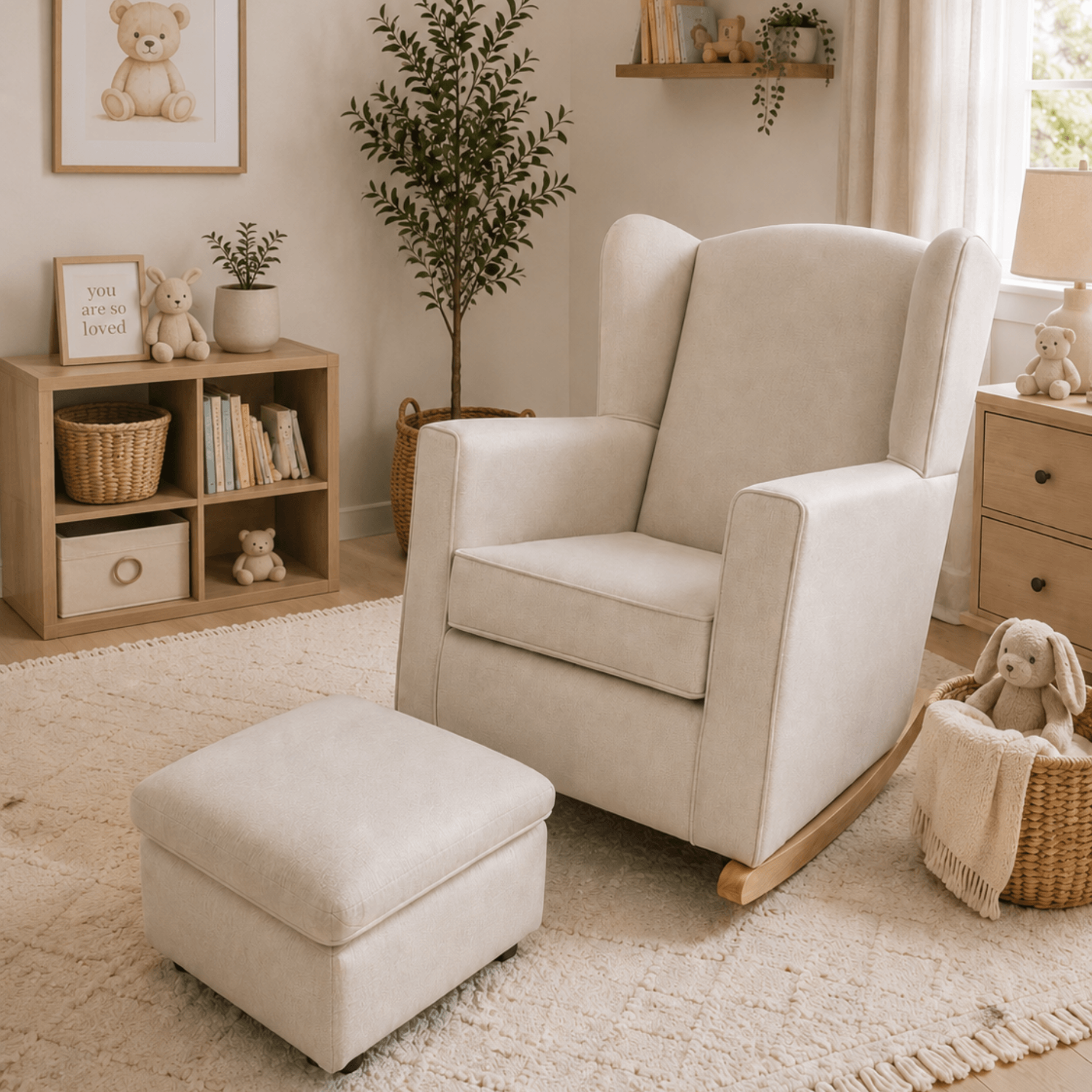 Modern Rocking Chair with Ottoman - Beige