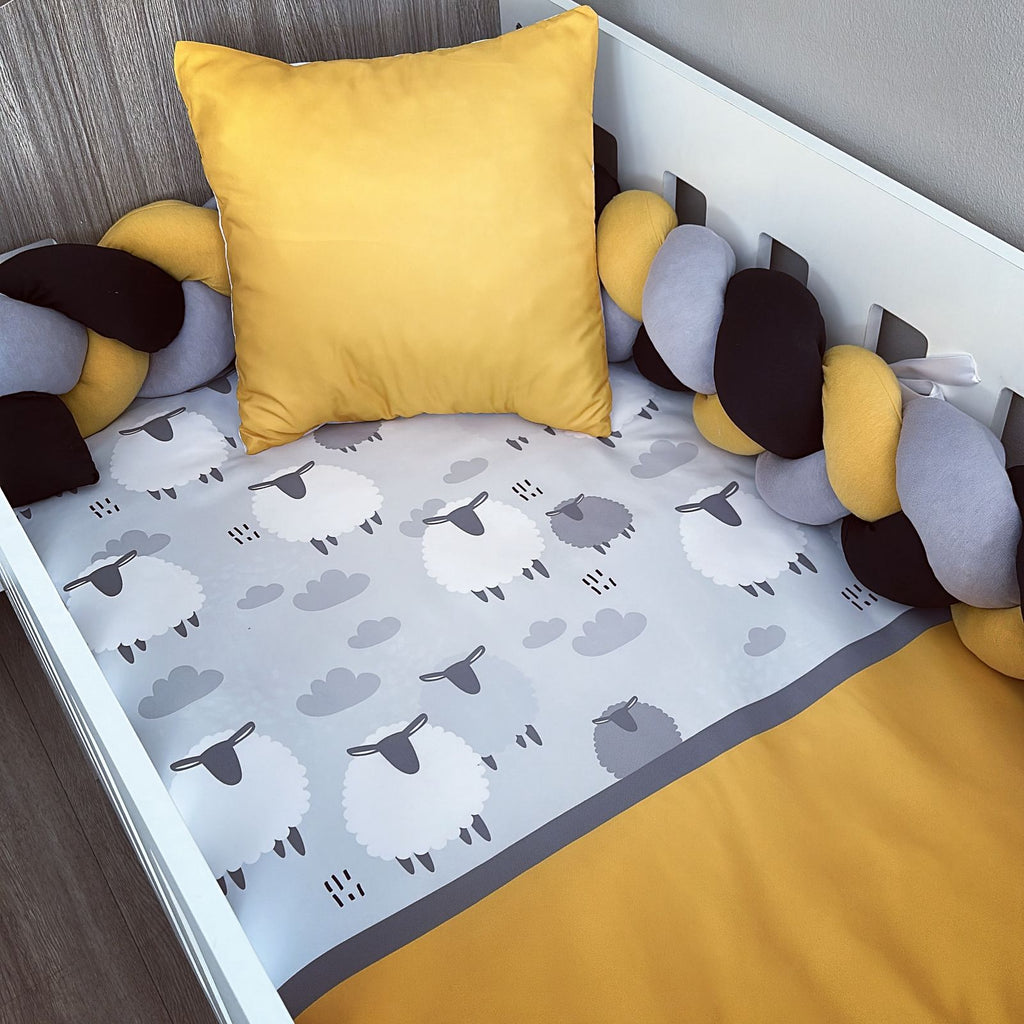 Cot Bedding - Mustard Sheep Set 01 baby neutral nursery linen set South Africa