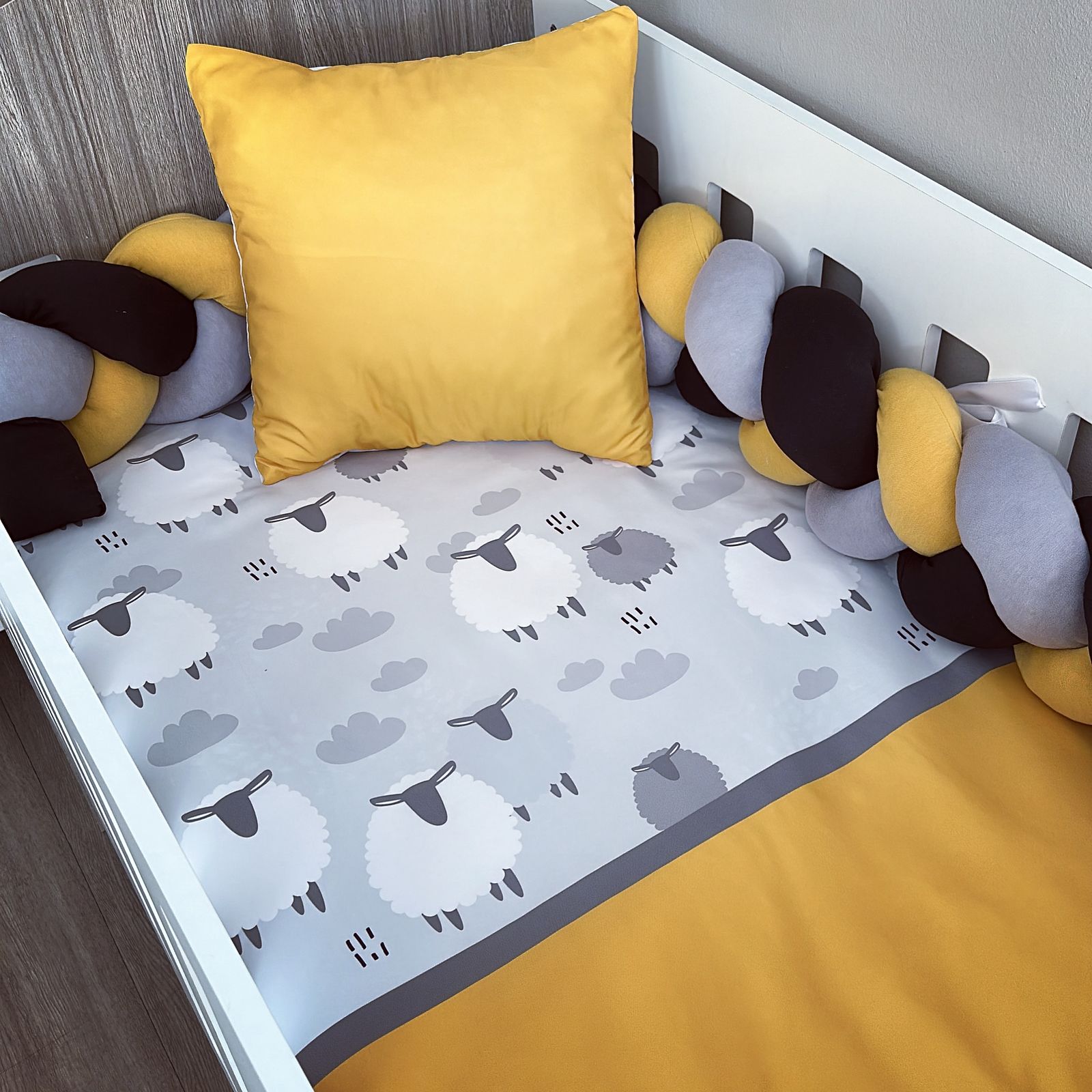 Cot Bedding - Mustard Sheep Set 01 baby neutral nursery linen set South Africa