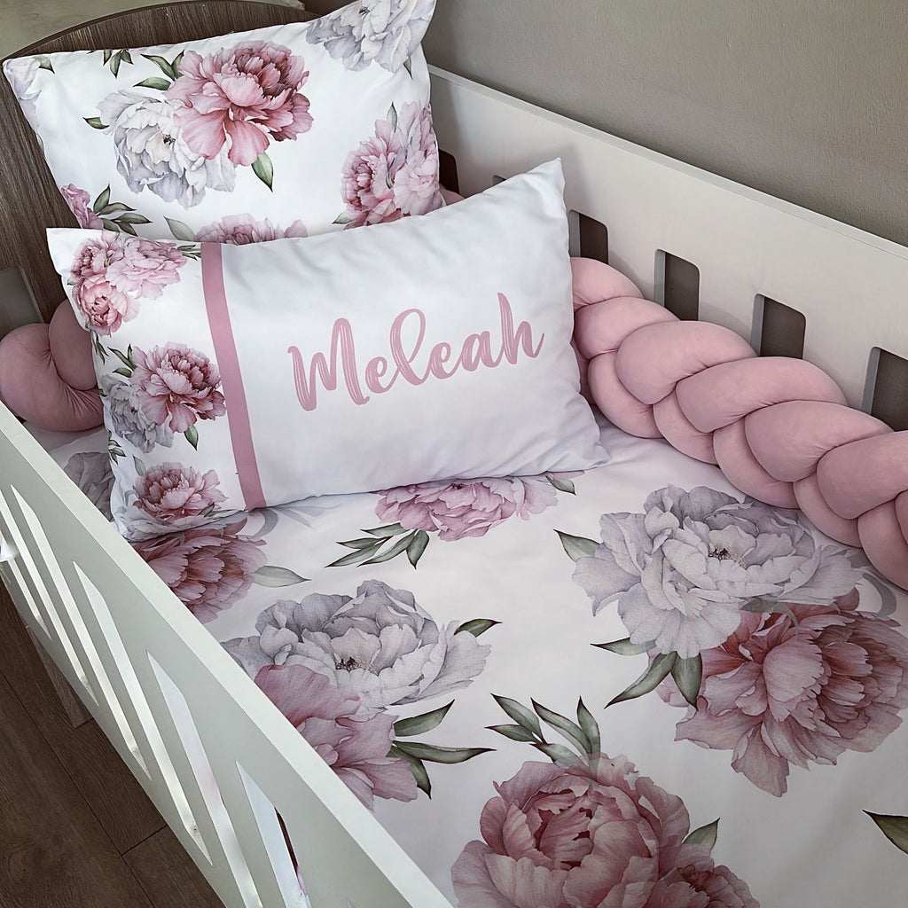 Cot Bedding - Pink Peony Set 01