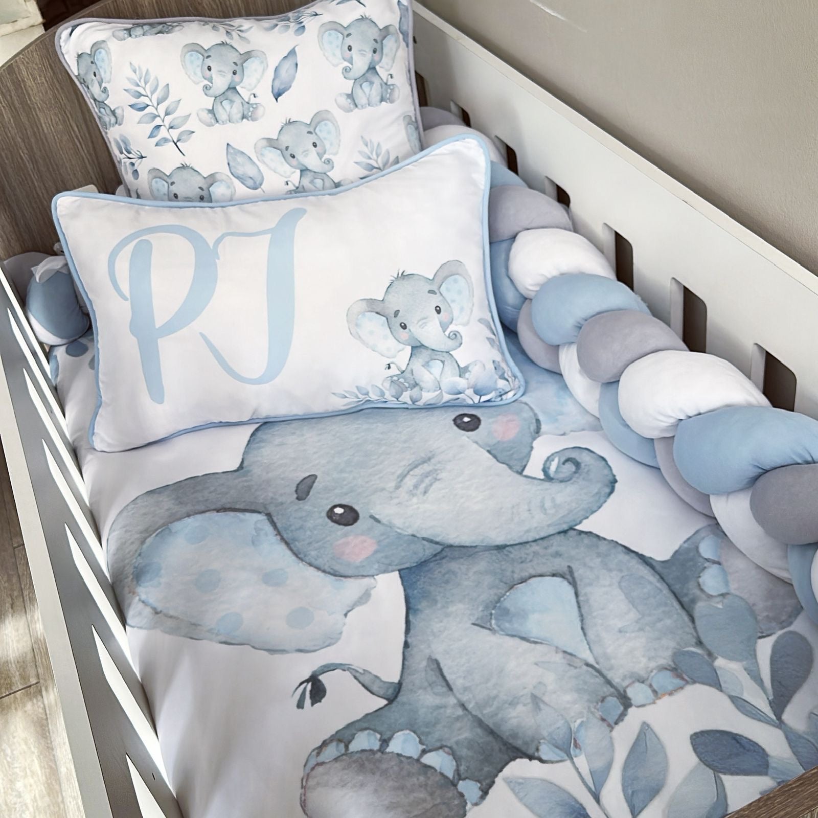 Cot Bedding - Blue Elephant Set 15 baby neutral nursery linen set South Africa