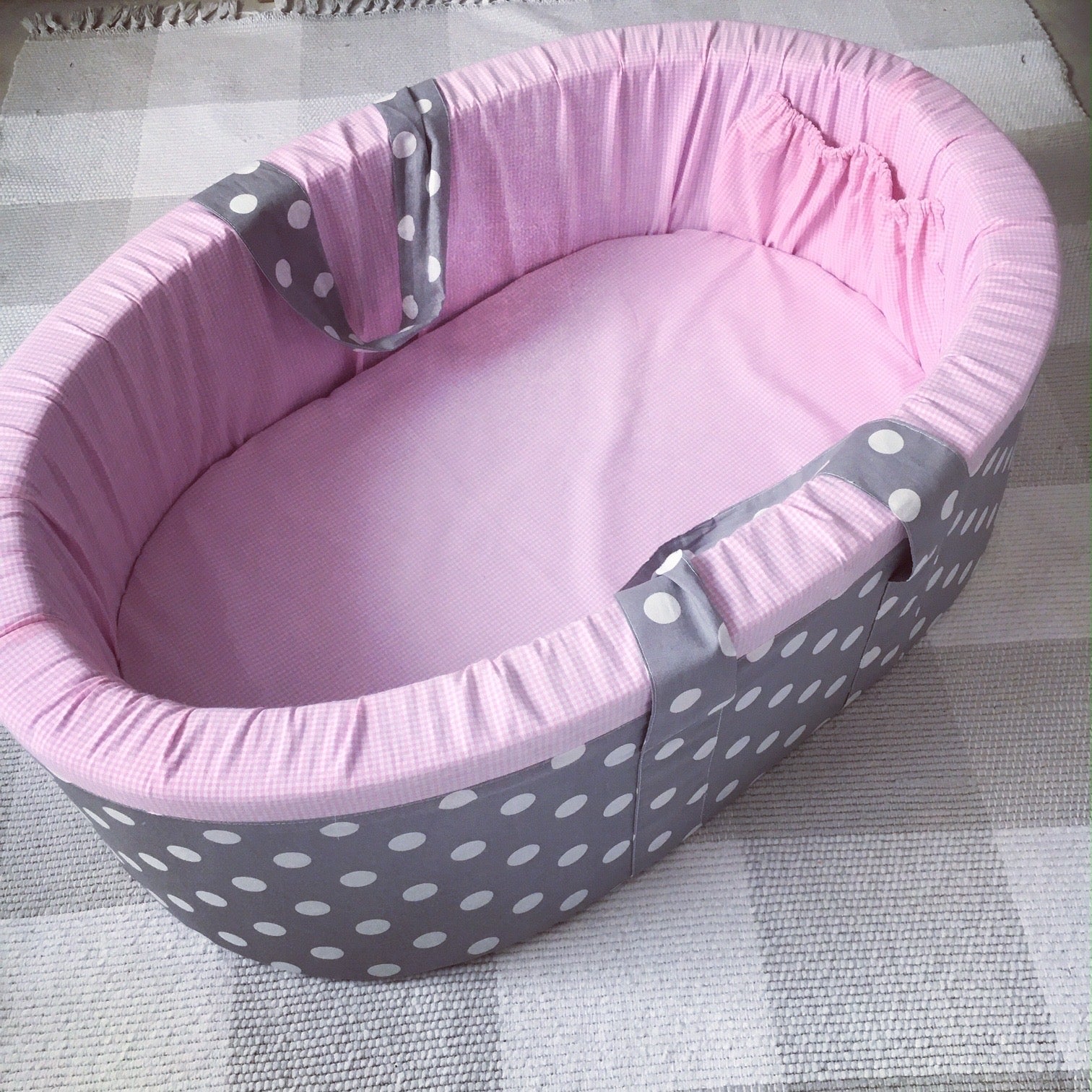 Carry Cot - Pink Grey Dots 02 baby carry cots South Africa