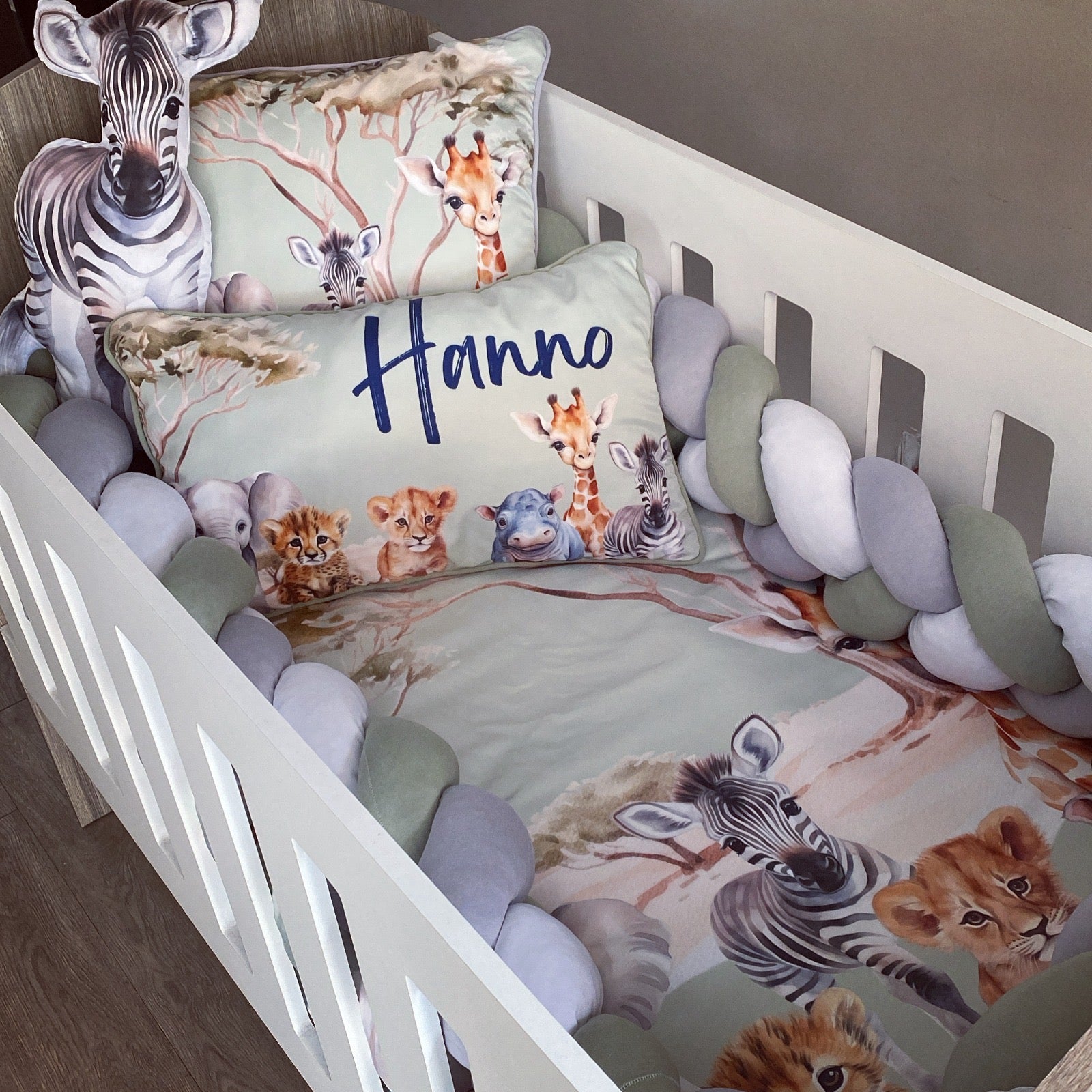 Cot Bedding - Sage Safari Set 11 baby neutral nursery linen set South Africa