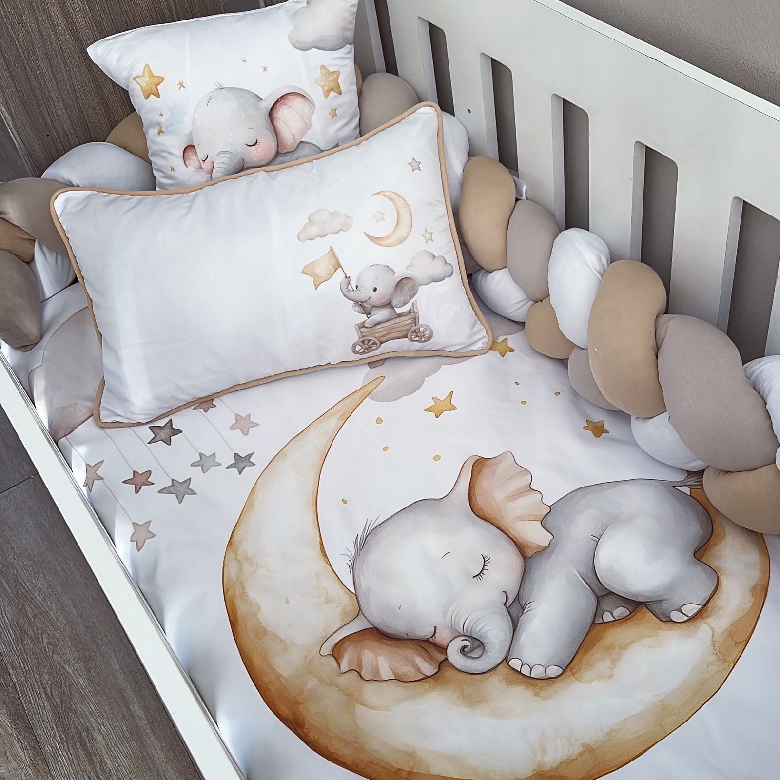 Cot Bedding - Stone Elephant Set 02 baby neutral nursery linen set South Africa