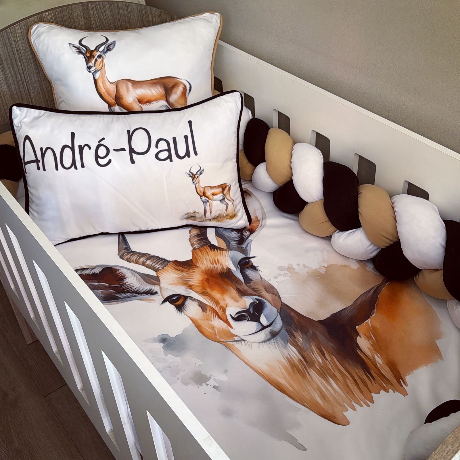 Cot Bedding - Stone Springbok Set 01 baby boy nursery linen set South Africa