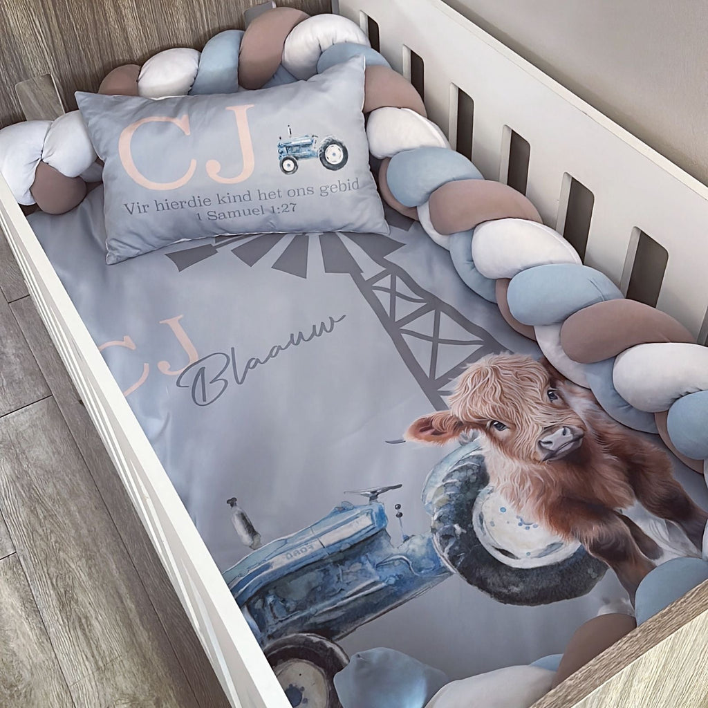 Cot Bedding - Stone Blue Farm Set 02 baby boy nursery linen set South Africa