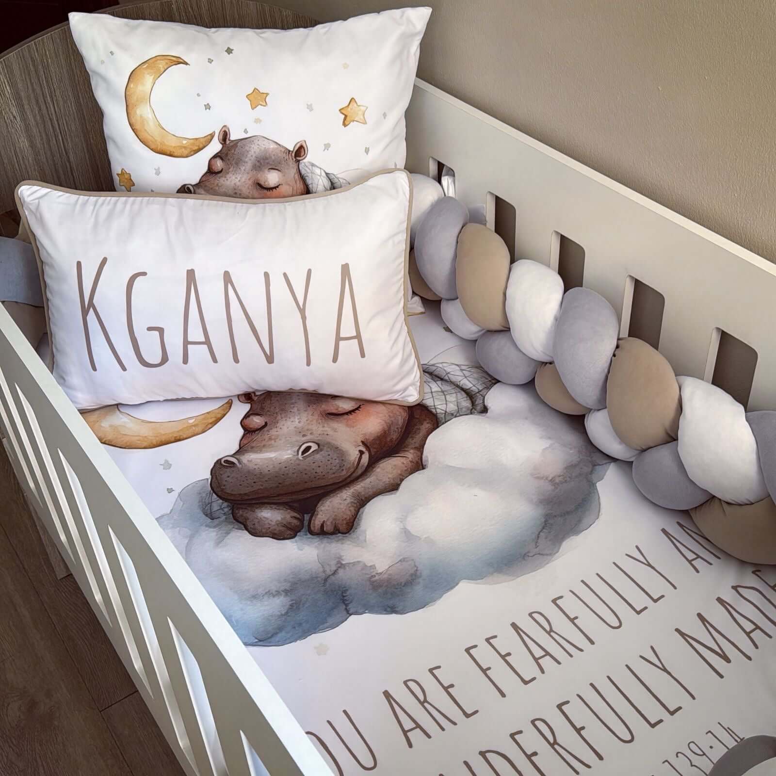 Cot Bedding - Sleeping Hippo Set 01 baby neutral nursery linen set South Africa
