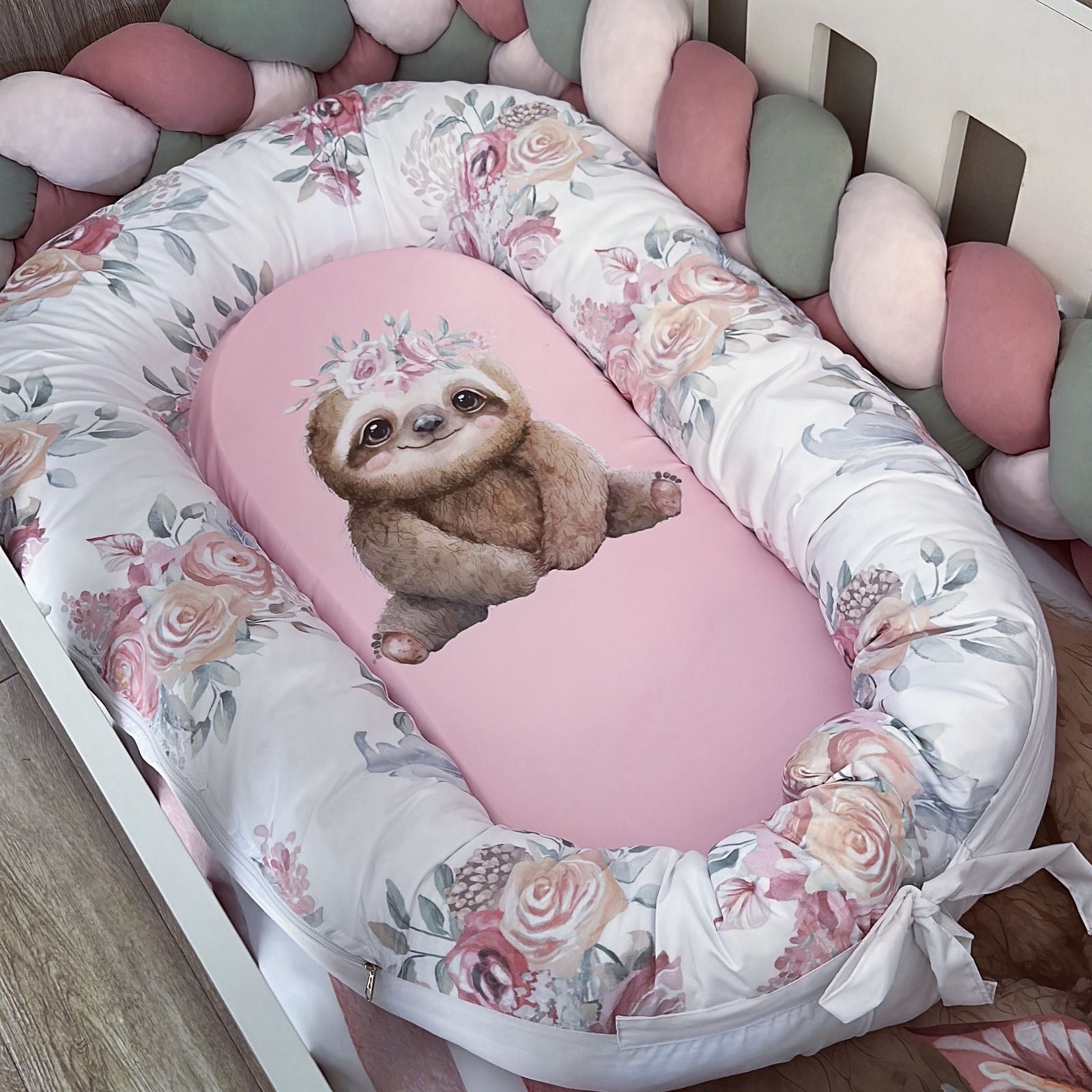 Cot Bedding - Pink Sloth Set 02